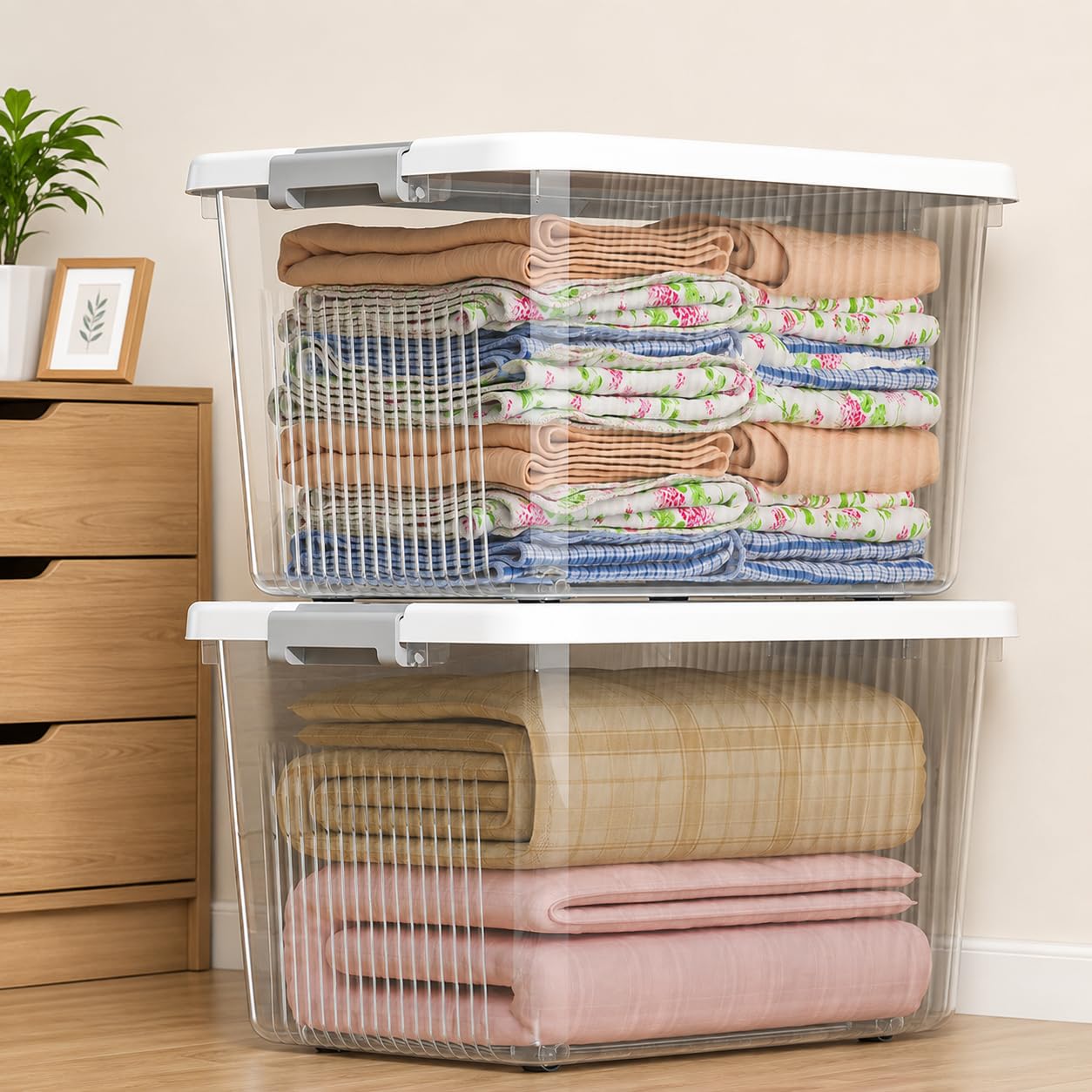 KREPS® Plastic Storage Bins With Latching Lids Stackable Containers, Large Storage Box For Bedroom, Basement, Classroom, Camping, Office (TRANSPARENT, X-LARGE - 18 X 12 X 9.5 INCH, PACK OF - 3) 2