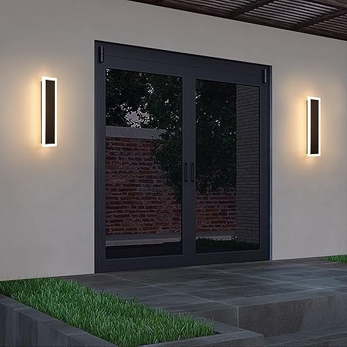 BIEOCUR Aplique de pared para exteriores 10 W-2 piezas lámpara de pared LED moderna para porche y patio luces de pared negras para exteriores