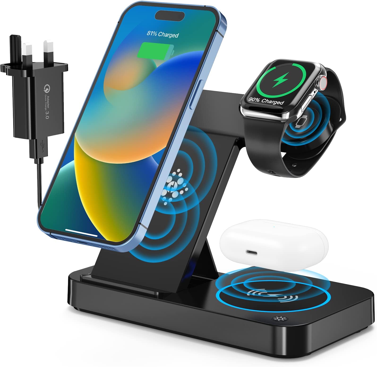 Foldable Wireless Charger,4 in 1 18W Fast Wireless Charging Stand for iPhone 14/13/12/11/XS/X/8 ,Samsung Galaxy S23/S22/Note Series,Airpod Pro/3/2,iWatch Series