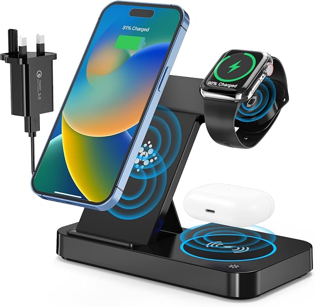 Foldable Wireless Charger,4 in 1 Wireless Charging Station,18W Fast Wireless Charging Stand for iPhone 14/13/12/11/XS/X/8 Series,Samsung Galaxy S/Note Series,Airpod Pro/3/2,iWatch Series