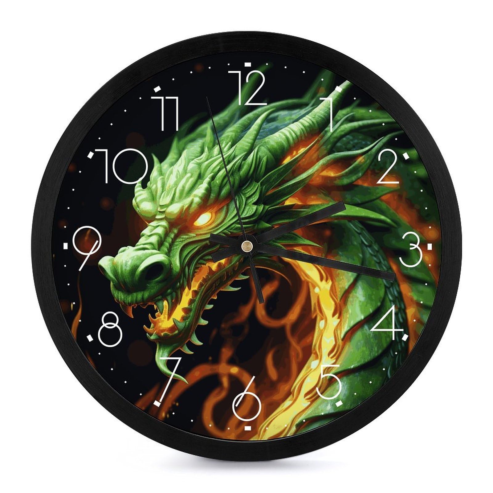 Horloge murale moderne ronde sans tic-tac avec affichage numérique décoratif dragon