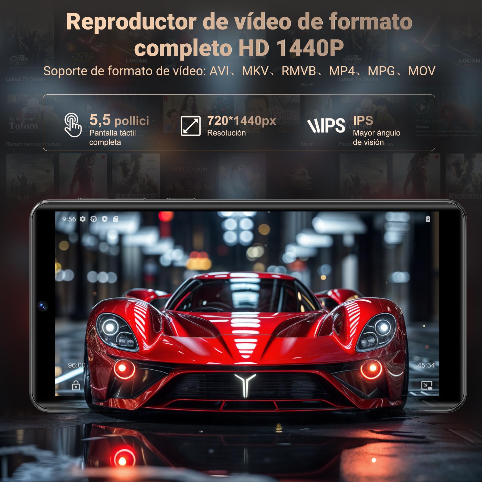 128GB Reproductor MP3 con WiFi Bluetooth y Cámara, RAM: 4GB, Oilsky Android 13.0 Spotify MP3 de Música con Altavoz, 5,5'' 1080P MP4 Player de Pantalla Táctil