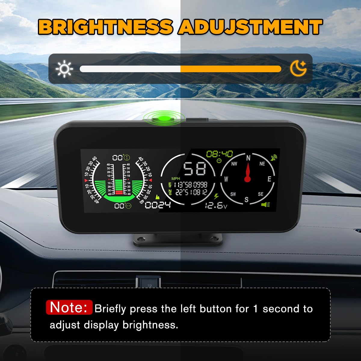 Auto Inclinometro Digitale GPS HUD Pitch Angle Slope Meter MPH Speedometer con Bussola per Veicoli Fuoristrada SUV