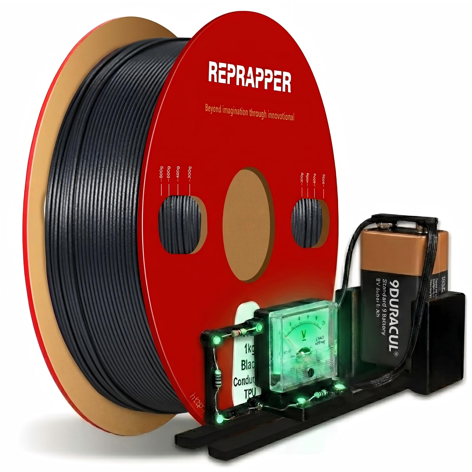 Reprapper Conductive TPU Filament 1.75mm (± 0.03mm) 2.2lb (1kg) for 3D Printer, Electro-Conductive Flexible Filament, Black-image-7