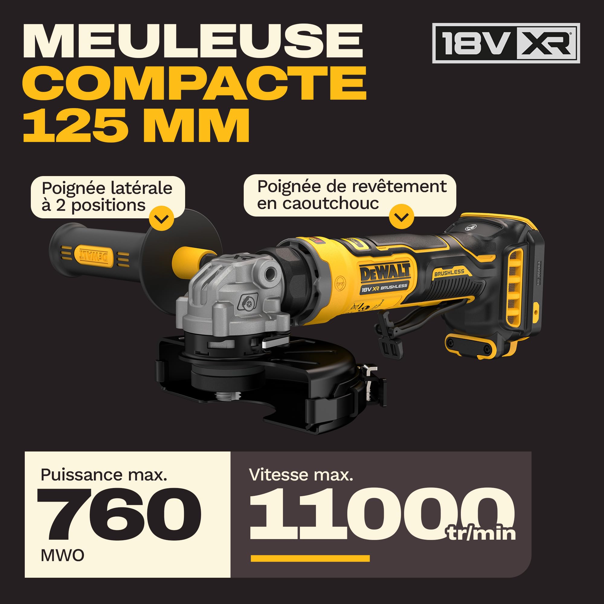 DEWALT Meuleuse d’angle compacte 125mm Brushless 18V XR, DCG404N-XJ