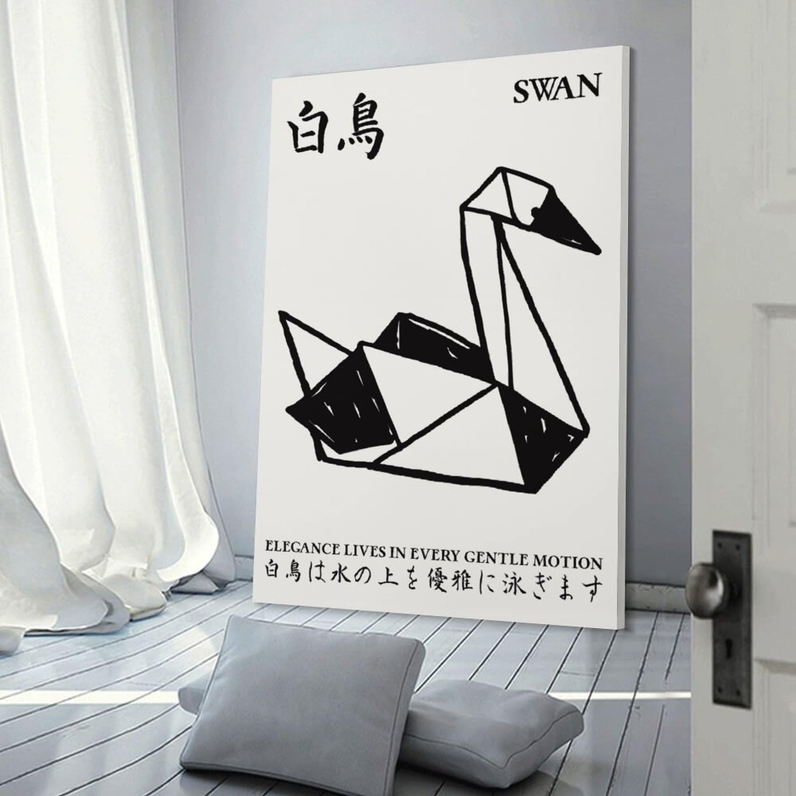 Canvas Wall Decor Origami Swan Japanese Wall Art, 24x36inch(60x90cm), for Flats, Guest Rooms Or Compact Rooms, A Simple Refresh for Blank Walls