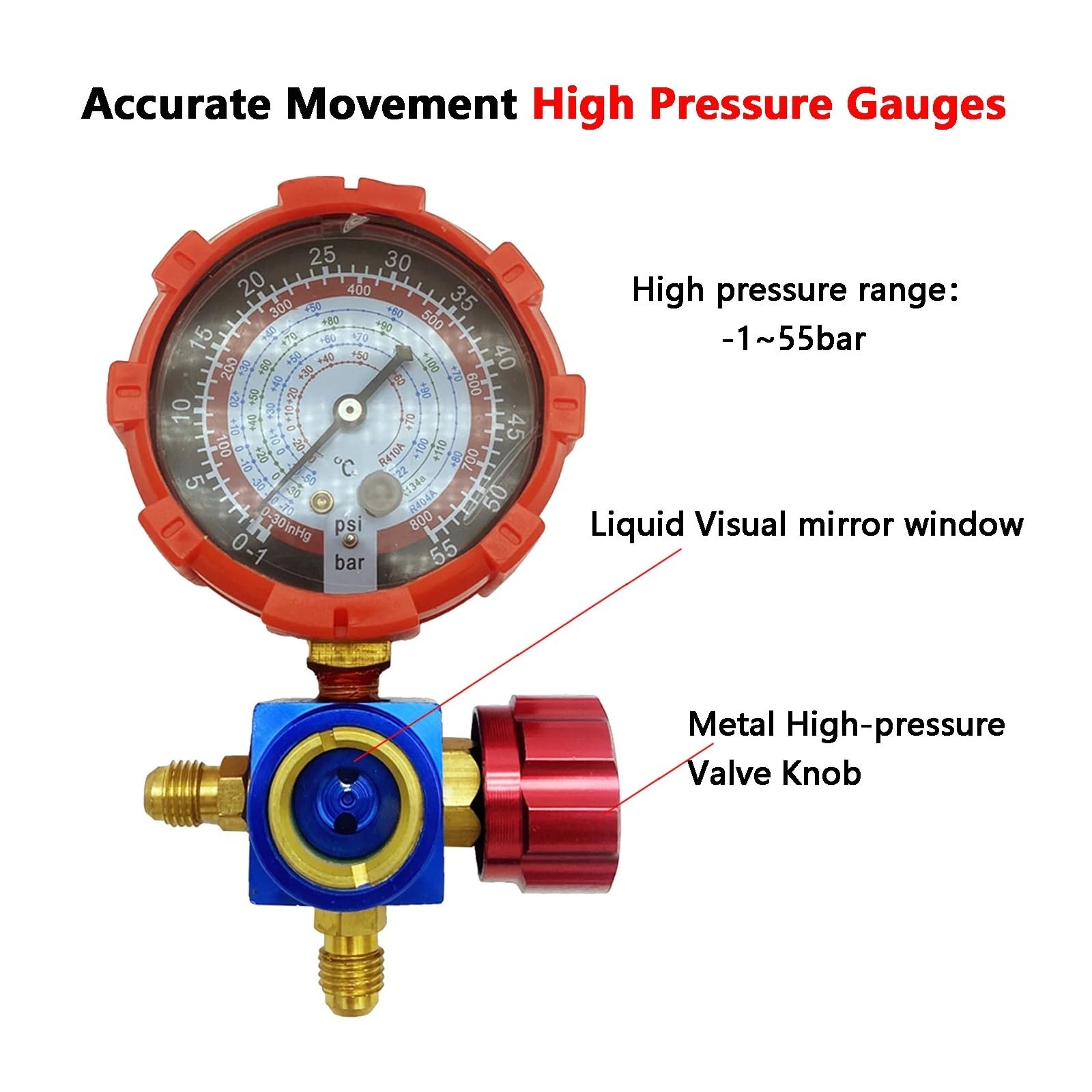 Medidor de presión baja y alta de refrigerante de aire acondicionado for R410A R134A R22 R404A A/C herramienta de carga de refrigerante de diagnóstico Verificación de diagnóstico(HIGH pressure)