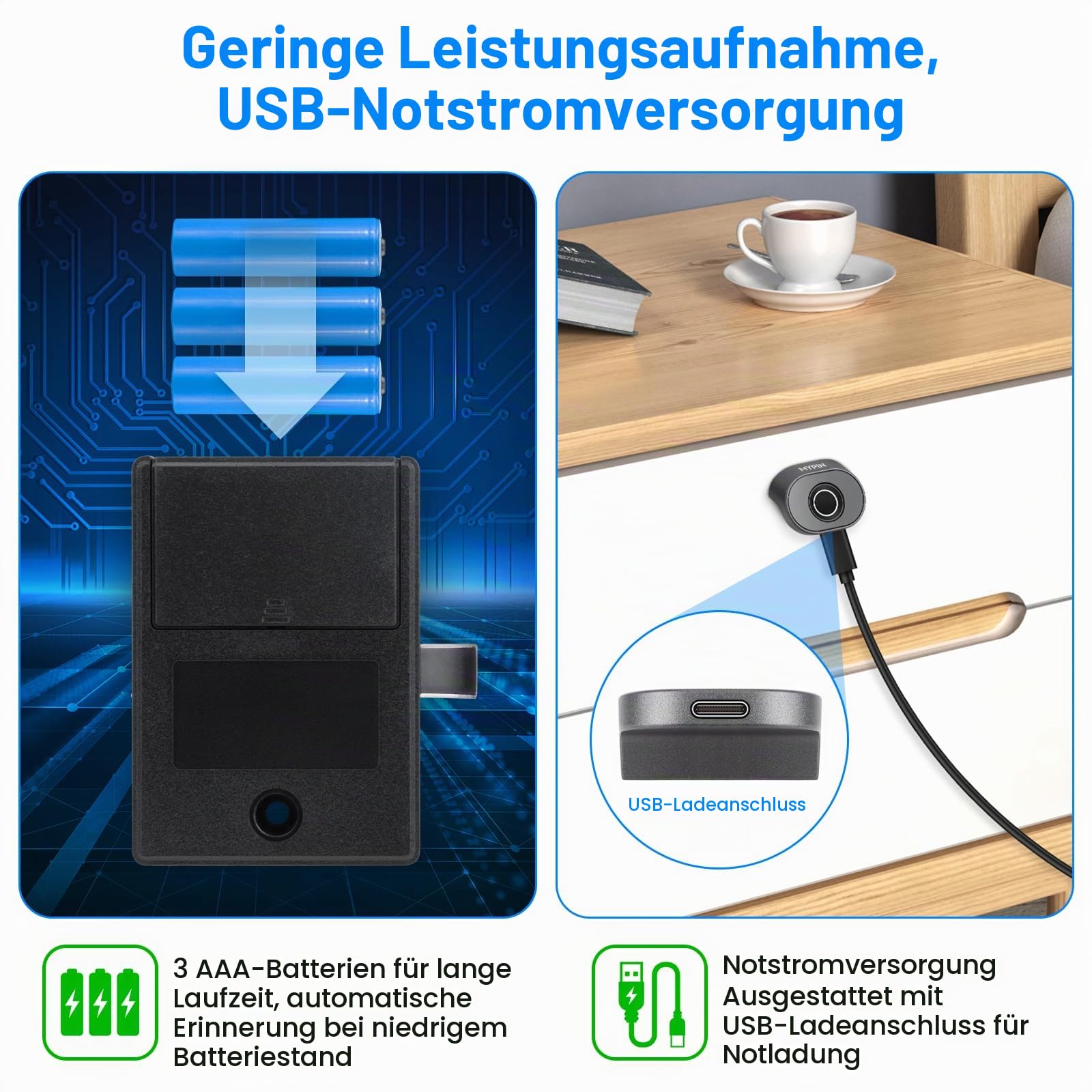 MYPIN Bluetooth Fingerabdruck Schrankschloss, intelligentes biometrisches Schrankschloss, elektrisches Fingerabdruck-Kindersicherheitsschloss, DIY-Holzmöbel-Privatsphäre-Schloss (legierter Stahl)
