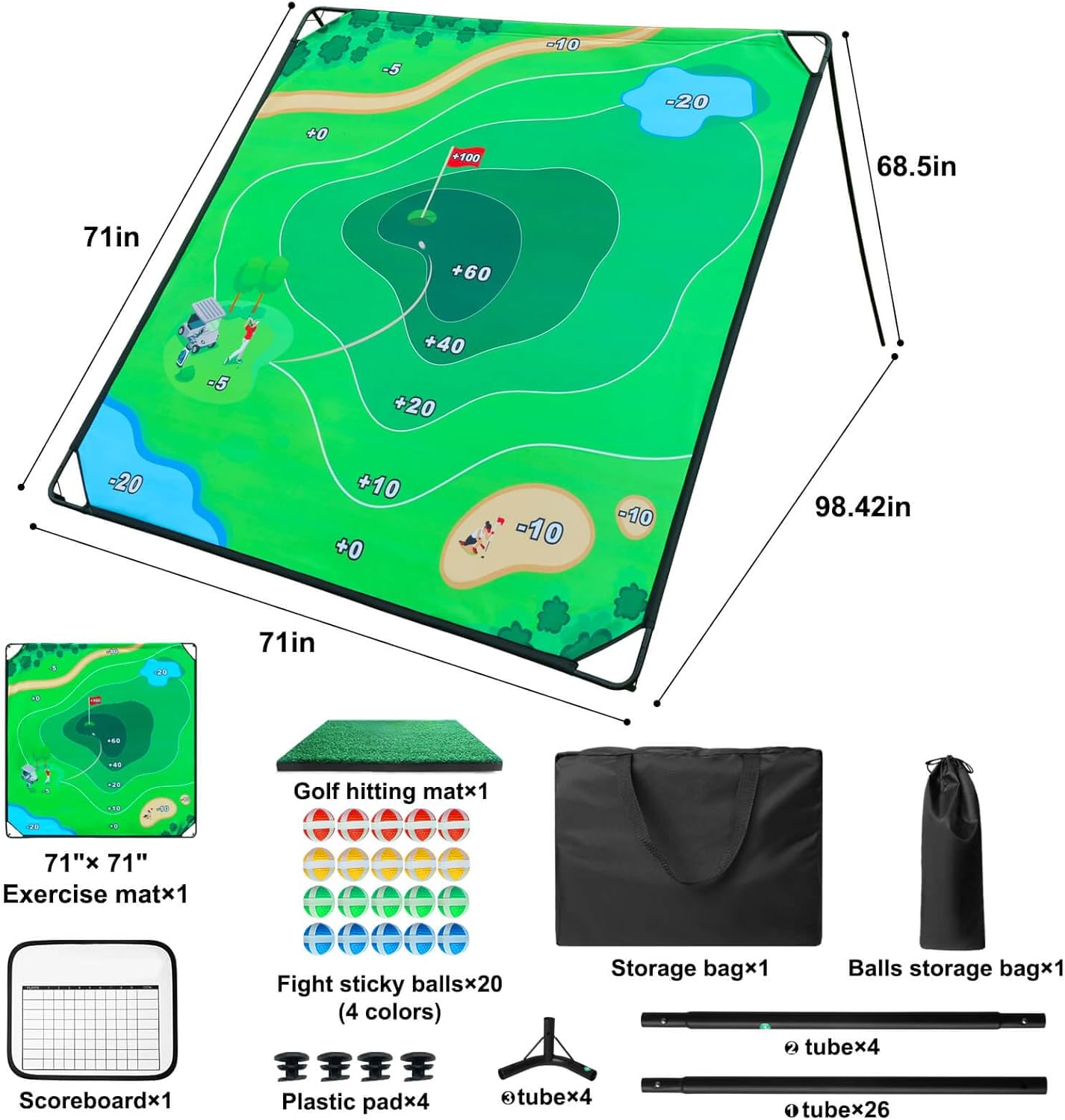 Golf Chipping Game Set, 71"x71" Portable Sticky Golf Game for Chipping Practice with Sticky Balls & Storage Bag for Indoor Outdoor