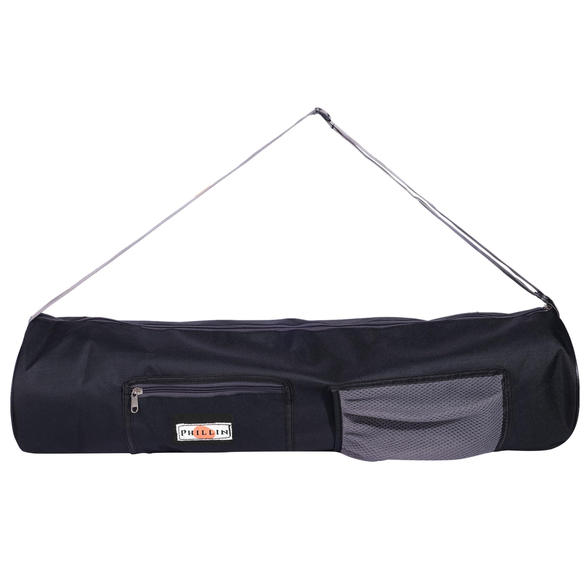 PHILLIN Zipper Yoga Mat Bag for Meditation Mat's Cover Bag with Adjustable Shoulder Strap Waterproof Mate Carry Bags fit for 4mm to 8 mm Mats for Women and Men (Black Grey)