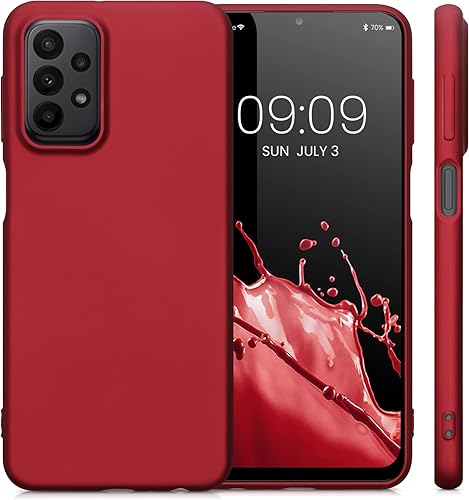 Miniatura 5 de kwmobile Funda compatible con Samsung Galaxy A23 4G  5G - Funda de silicona TPU metálica suave y delgada - Rojo oscuro metálico