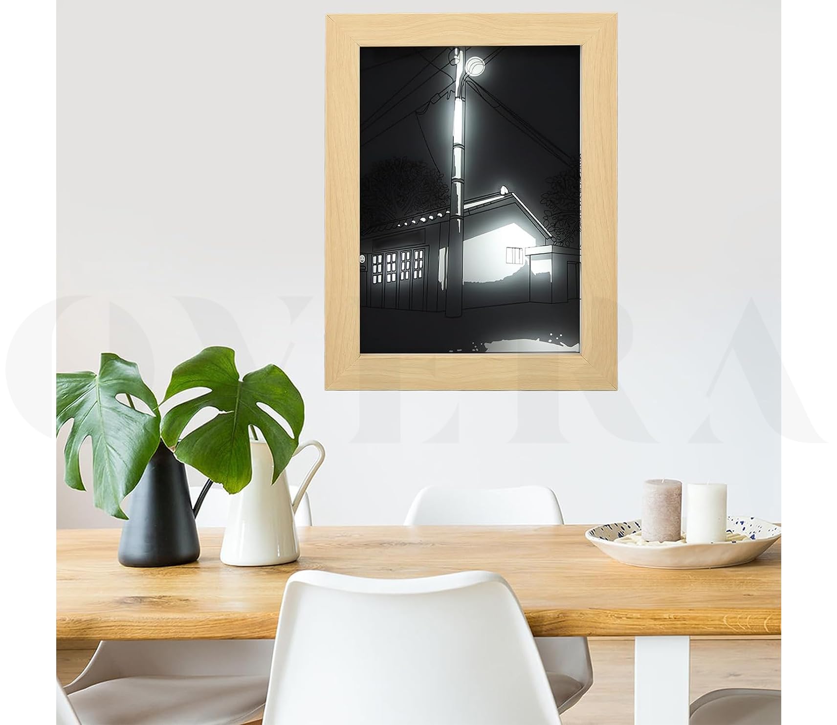 Overa Light Painting Decoration | 3 Colors LED Light Sunshine Shadow Picture Frames | USB Acrylic Paintings for Living Room Wall Art Decoration (Sunset and Street Lights, L) 3