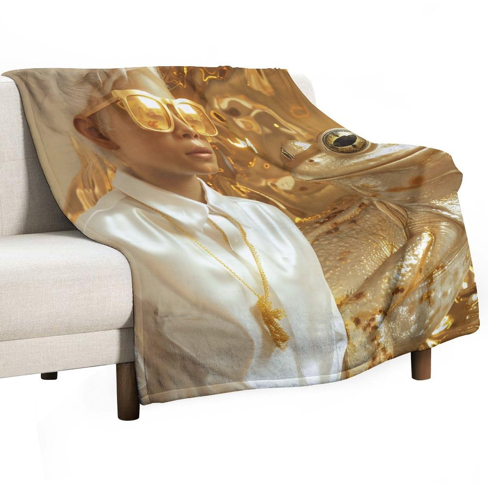 YHGSREUOH Golden Frog And Girl Surreal 02 Flannel Blankets Fleece Soft Throw Lightweight Plush Gifts for Couch, Bed, Cozy Sofa Plush, Chair, Lovers 130x150cm(50x60in)