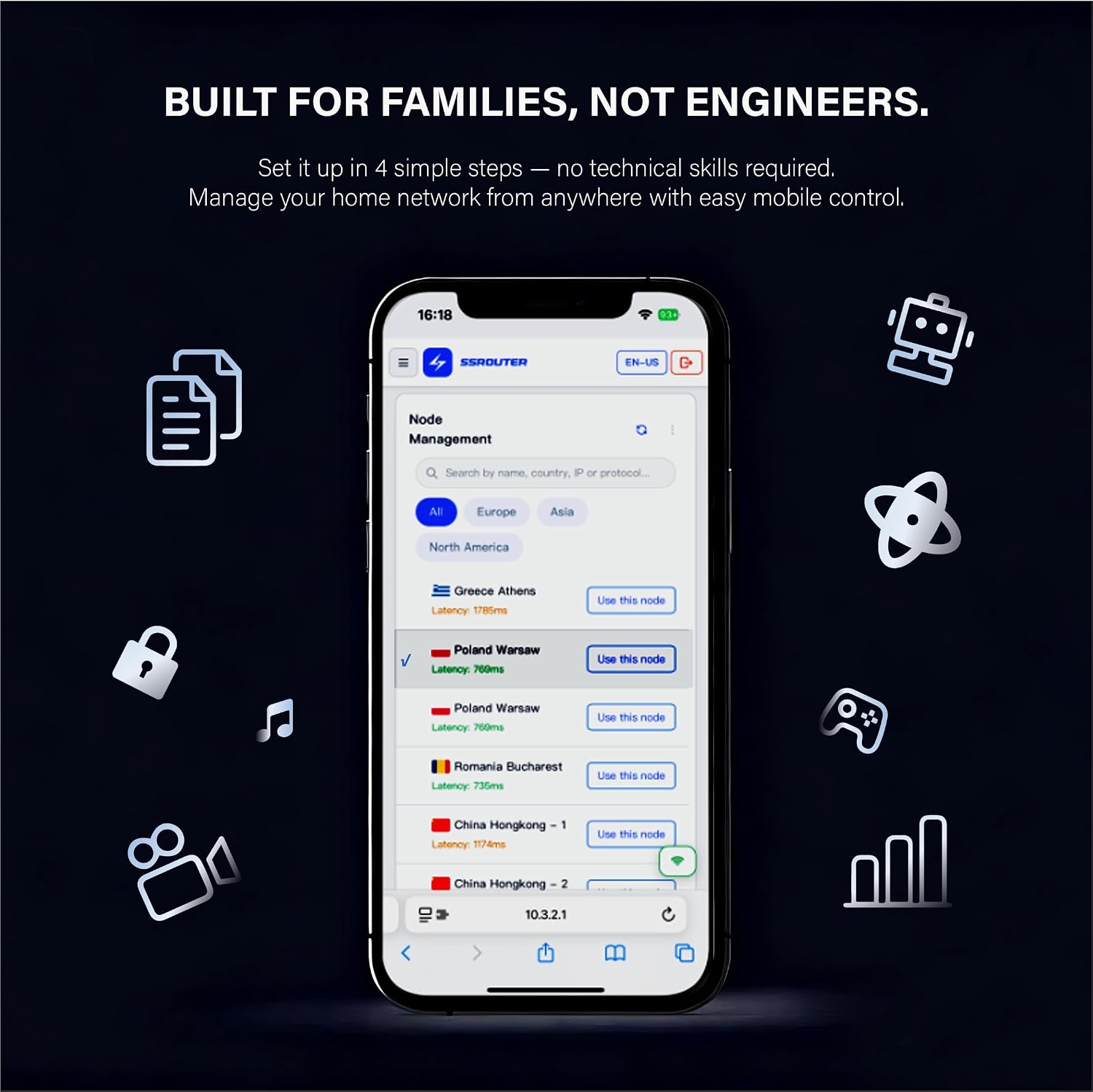 S1 VPN Router WiFi 6 – Whole-Home Privacy Protection, Plug & Play, No App Setup, Global Nodes, Fast Streaming & Gaming, Secure Home Network for Family, Office & Travel