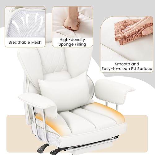 Miniatura 4 de COSTWAY Silla de oficina grande y alta de 400 libras, silla de escritorio ejecutiva de piel sintética con reposapiés retráctil, función reclinable,