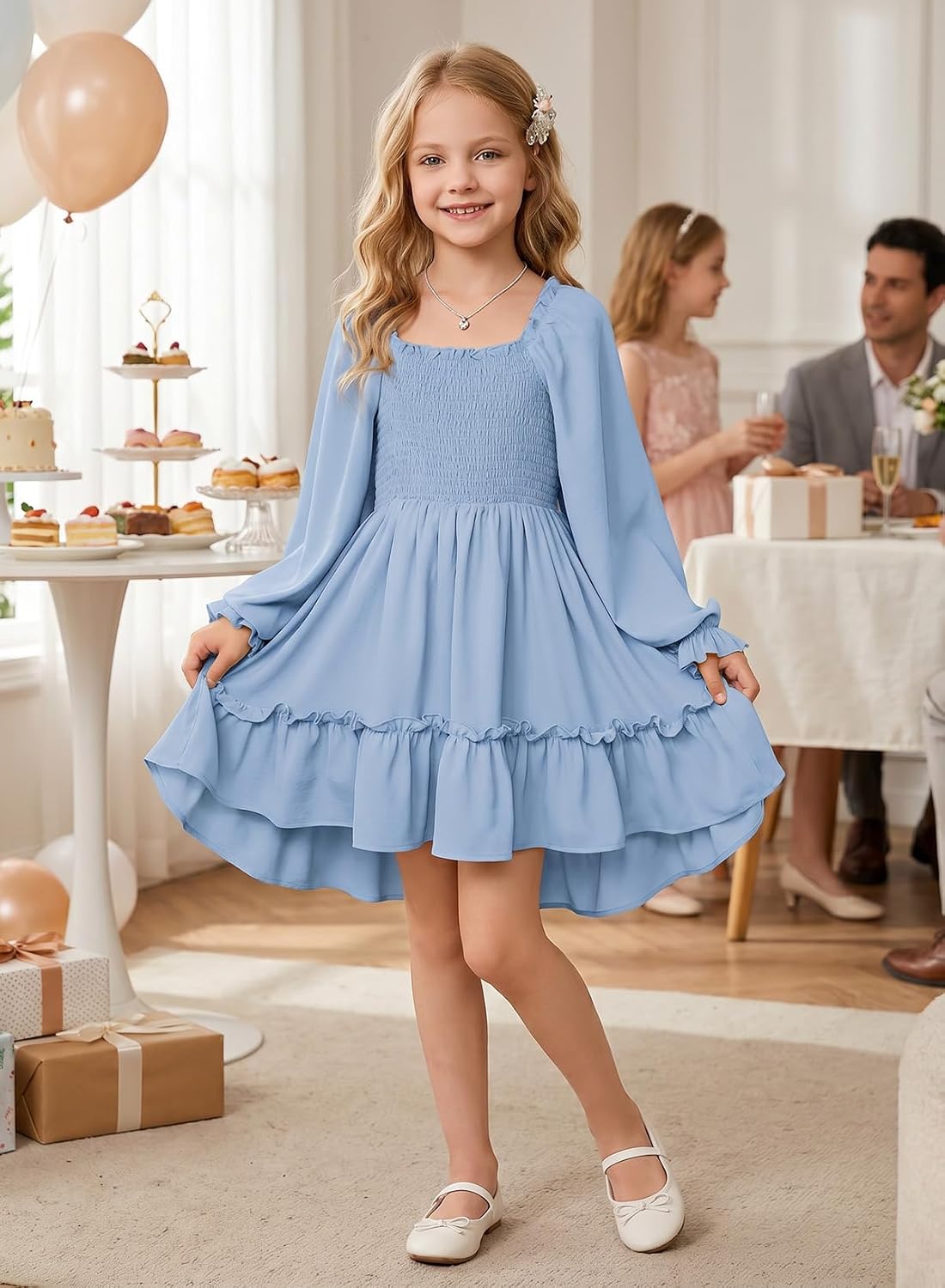 blibean Girls Long Sleeve High-Low Hem Dress Fall Boho Ruffle Casual image 2