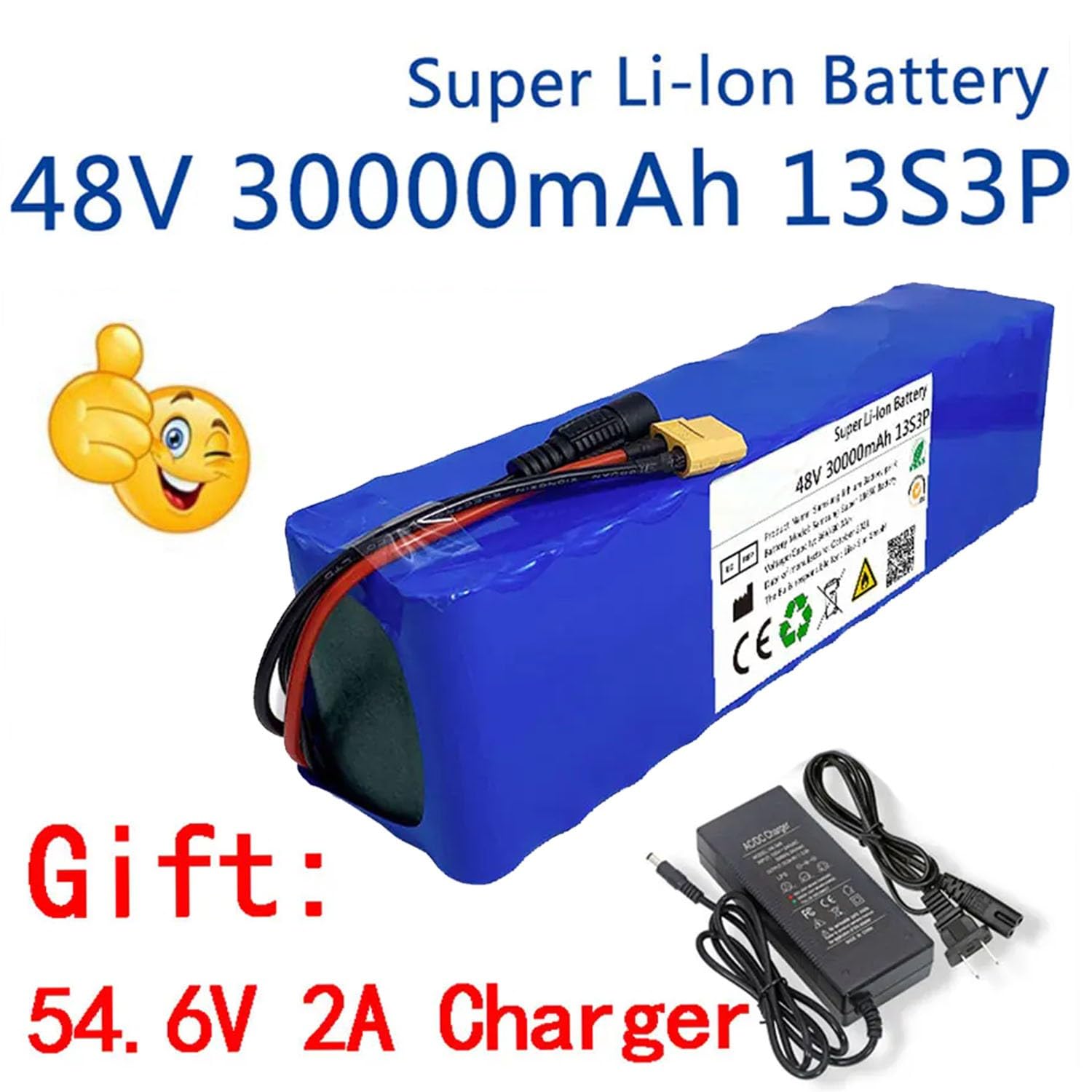 48V 30Ah Ebike Batteria per 1000W 750W 500W 200W Bicicletta Elettrica Scooter Motore E-Bike Batteria Lectric Bike Battery Pack con Caricabatterie 54.6V 2A T plug,48V 30Ah