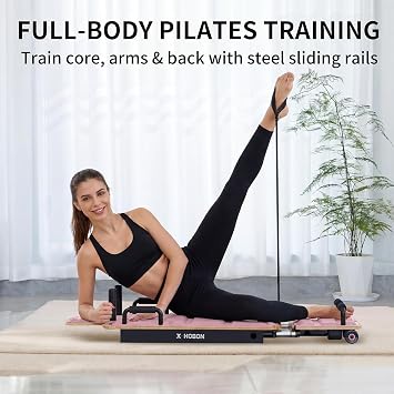 Pilates Board Reformer for Home Workout, Reformer Board, Glide Board, Sliding Rails, Maple Wood Deck & High-Strength Steel Rails, Adjustable Resistance Bands, PU Wheels, Quick Assembly