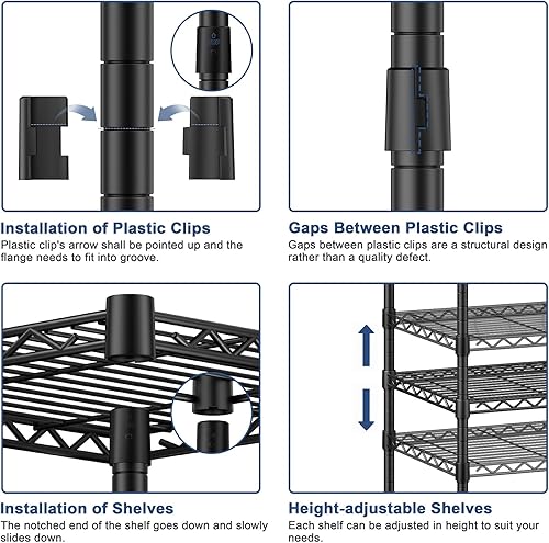 Miniatura 8 de Ulif E3 - Perchero de ropa resistente, sistema de organizador de armario independiente de 4 niveles con 5 estantes, organizador de armario de metal