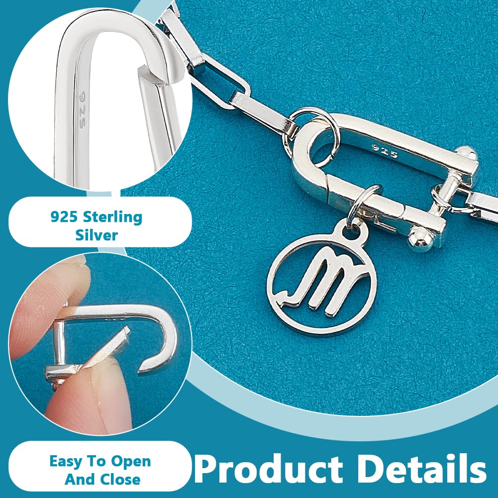 PH PandaHall 925 Sterling Silber Frühling Tor Ringe U-förmiger Metall-Federring Jewelry Spring Clasps Anhänger Verbinder Ringe Spring Close Clasp für DIY Halsketten Armband Schmuckherstellung