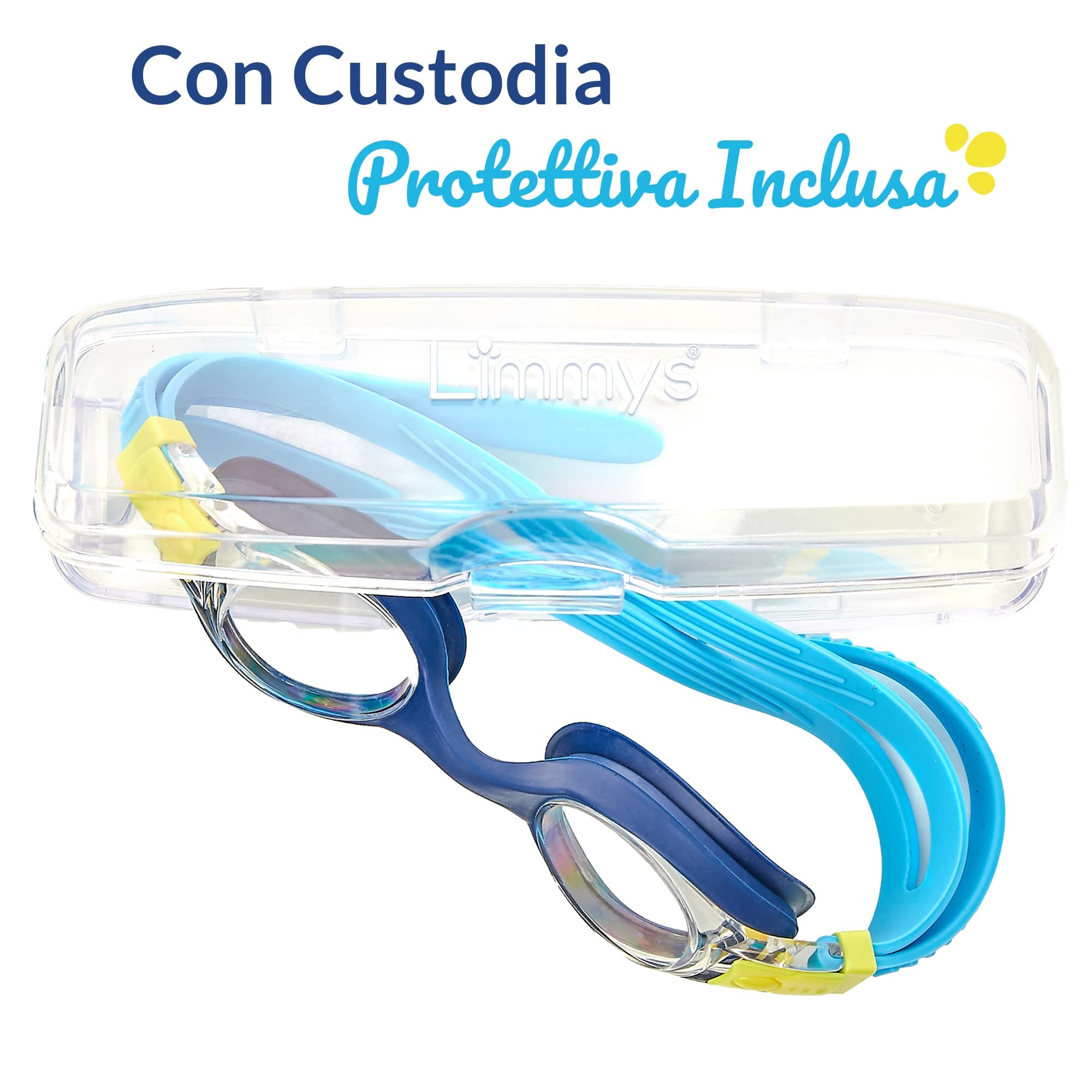Limmys Occhialini da Nuoto Bambini 3–12 Anni – Anti-Appannamento, Senza Perdite, Protezione UV400, Senza Tirare i Capelli, Regolazione Rapida, Resistenti al Cloro, Custodia Inclusa