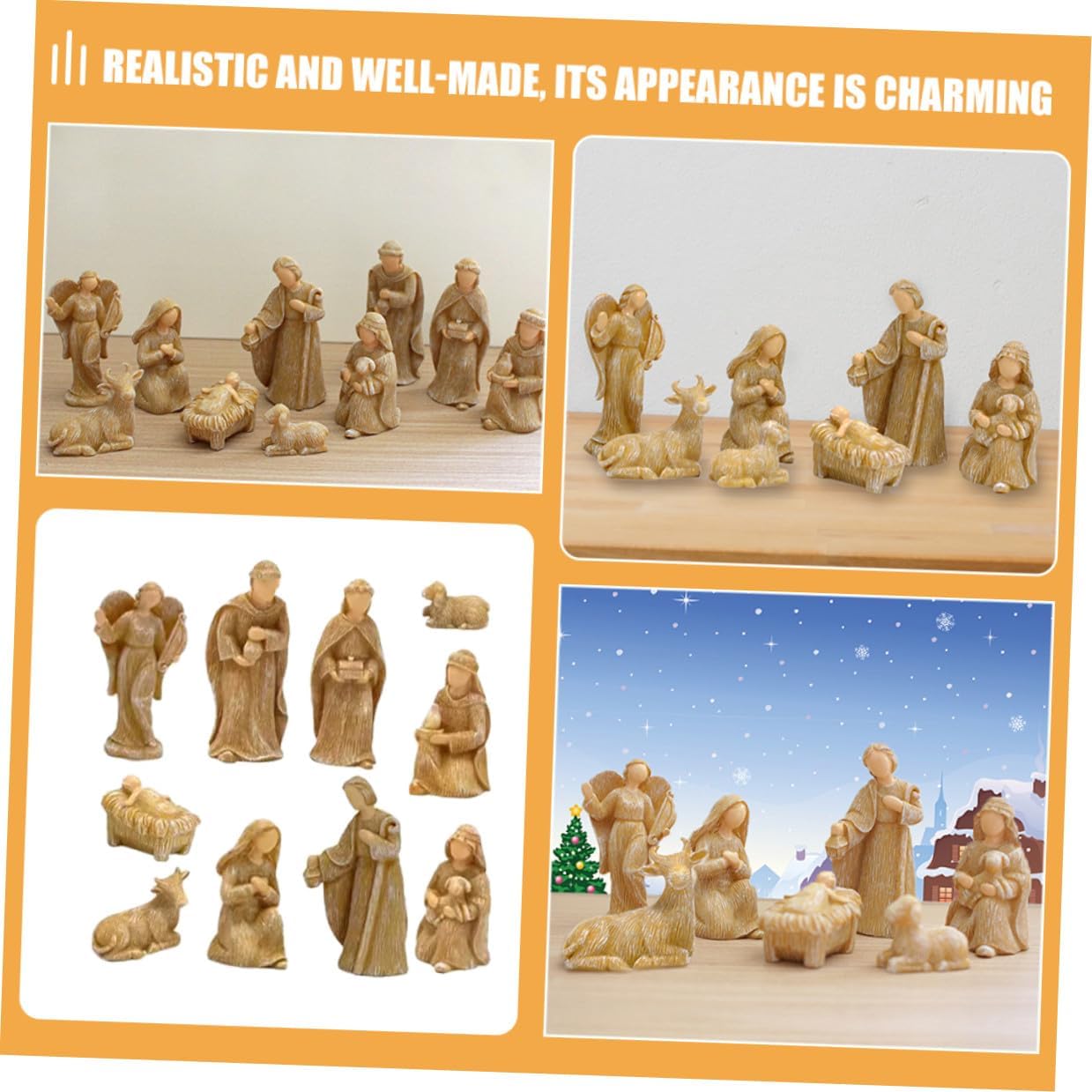 10pcs Resin Birth of Jesus Statues Nativity Ornaments Small Tabletop Christmas Decorations Indoor Holiday Figurines Set