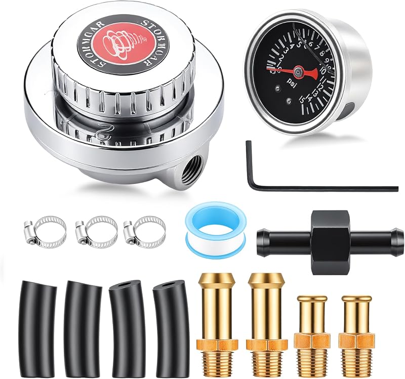 GEARLAST Fuel Pressure Regulator Carburetor Carb Fuel Pump Kit 1-5 PSI | Universal Adjustable Low Pressure Fuel Regulator with 0-15 PSI Pressure Gauge and Fuel Block for Carburetor Carb