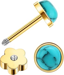 G23 Titanium Handmade Turquoise Stud Earrings for Sensitive Skin Hypoallergenic Women Flat Back Nap Earrings Studs 20G Screw Back Cartilage Stud Earrings