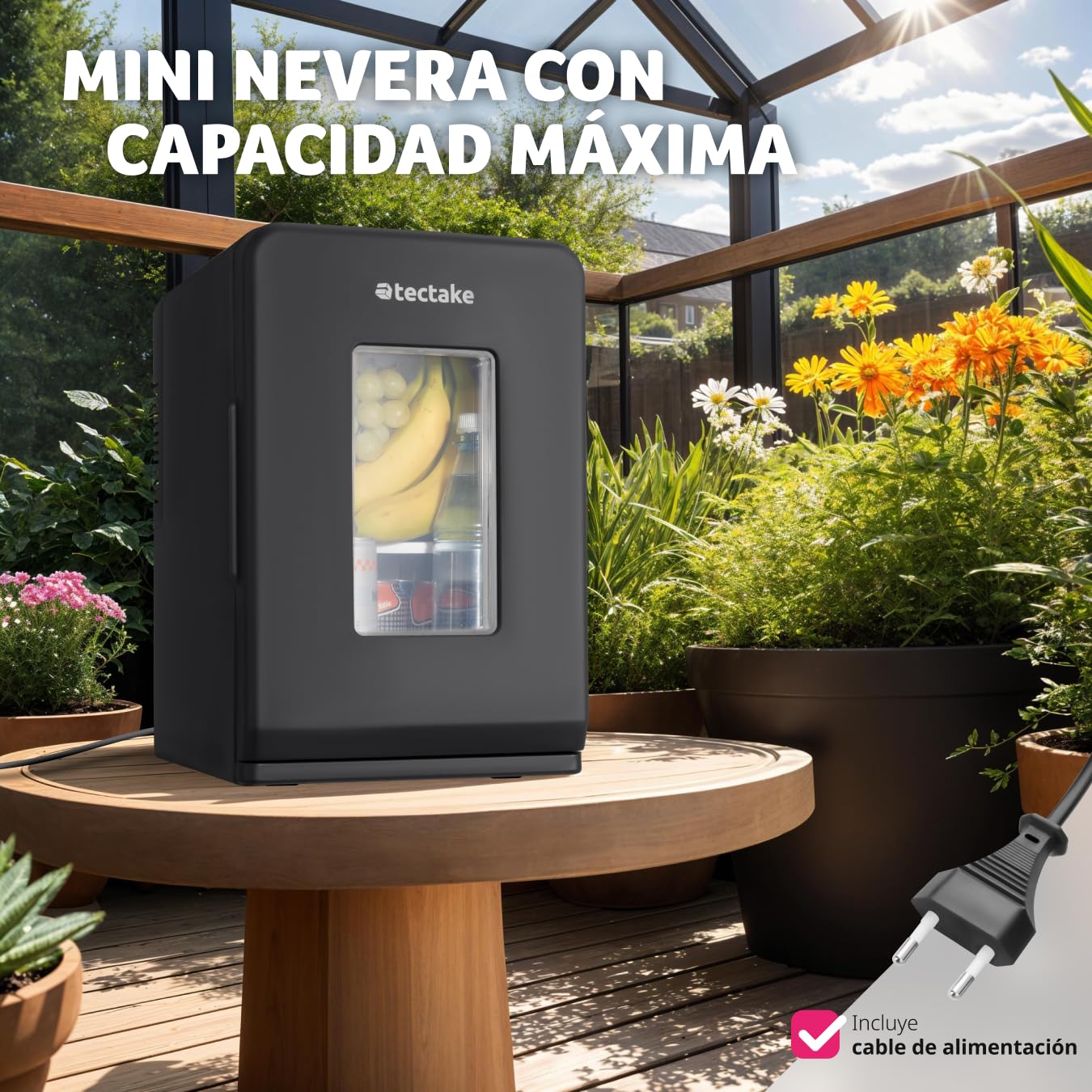 tectake® mini nevera portatil electrica, nevera pequeña para cosméticos, frigorificos pequeños 2 en 1 con función enfriamiento y calefacción, cables AC/DC y modo ECO - Negro