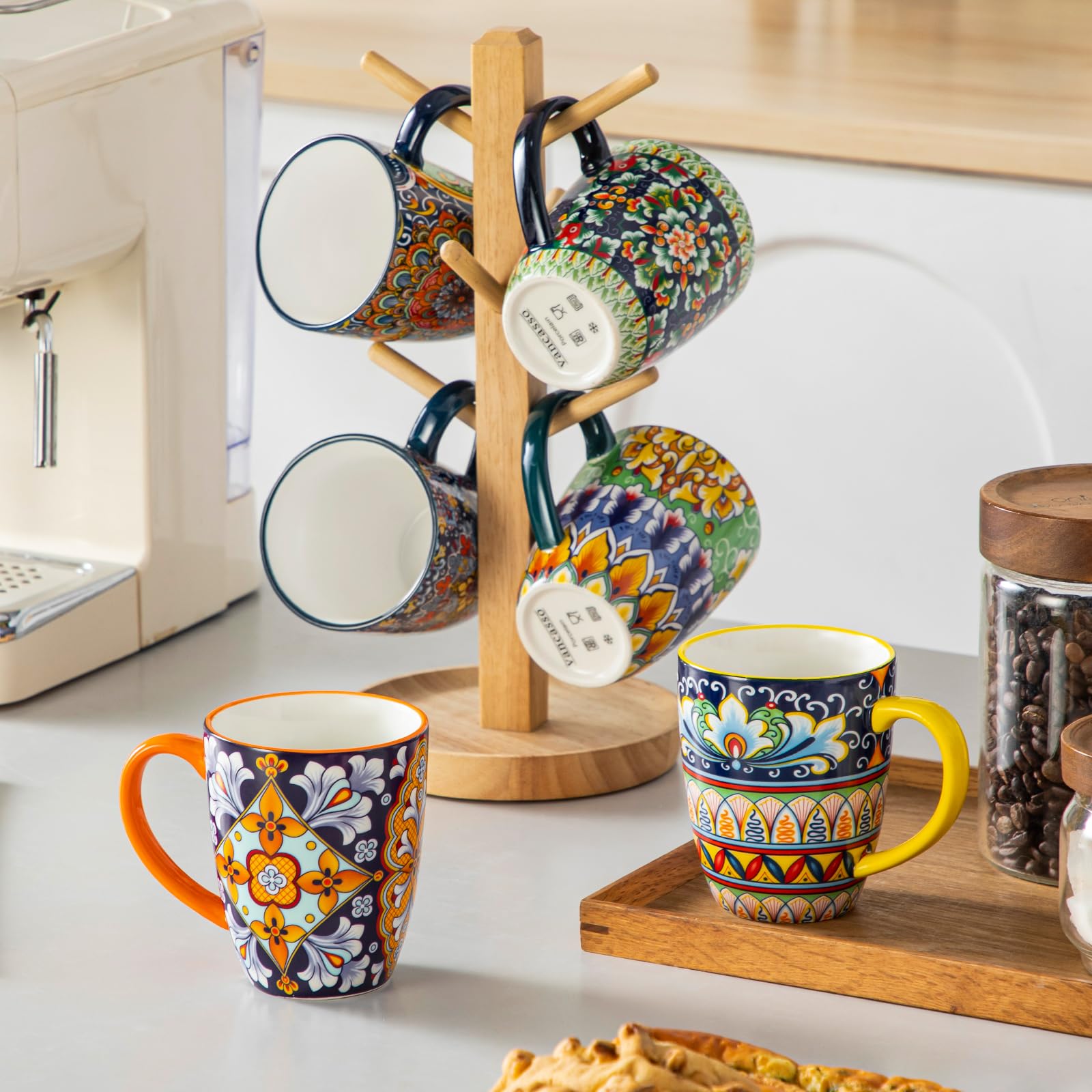 vancasso SIMI Lot de 6 Tasses à Café en Porcelaine (360ml) - Mugs avec Anse pour Thé, Café, Lait, Cappuccino - Résistant au Lave-vaisselle et Micro-ondes - Design Bohème Chic