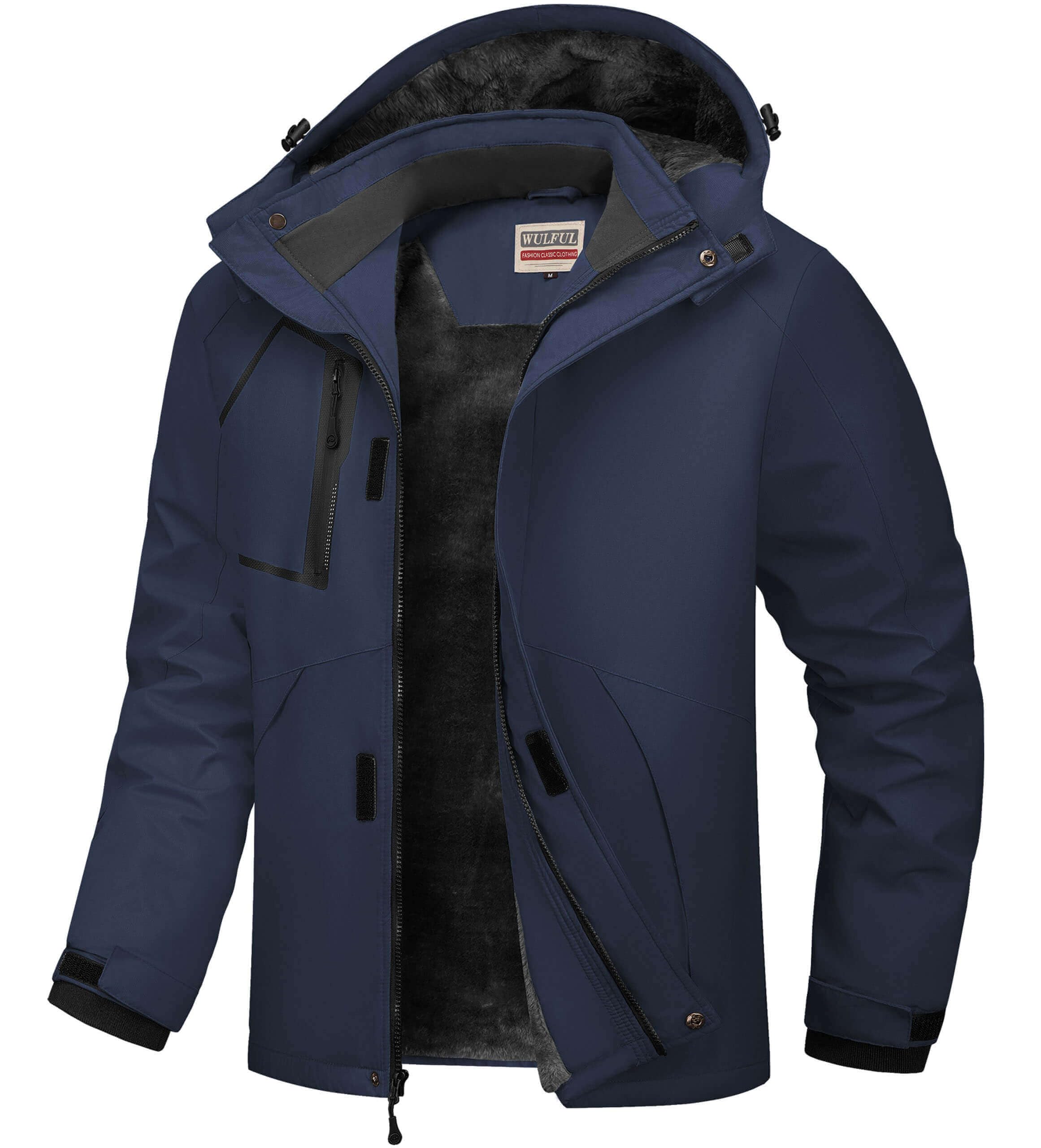 WULFUL Mens Waterproof Ski Jacket Warm Winter Coats Windproof Winter Jackets for Men Fleece Lined Windbreaker with Hood