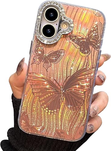 Miniatura 131 de I-MGAE-IN-AR - Funda diseñada para iPhone 12 y 12 Pro, diseño de mariposa plateada brillante, funda protectora de poliuretano termoplástico, suave,