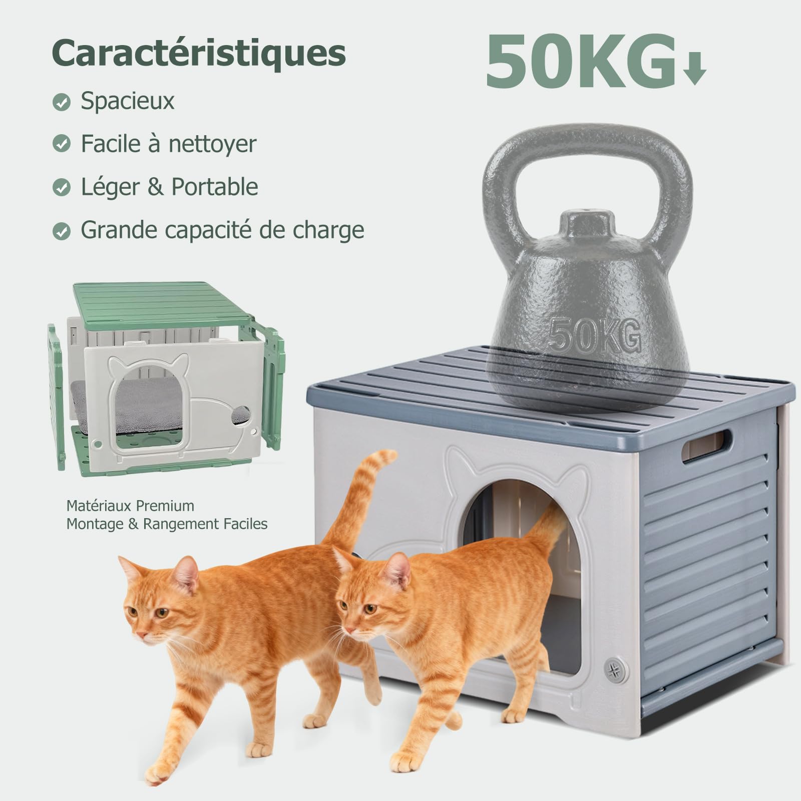 PETCUTE Maison de Chat en Plastique pour l'intérieur et l'extérieur,Résistante aux Intempéries,Maison pour Chats en Plastique,Imperméable,Abri pour Chat Sauvage,pour Toutes Les Saisons,Gris