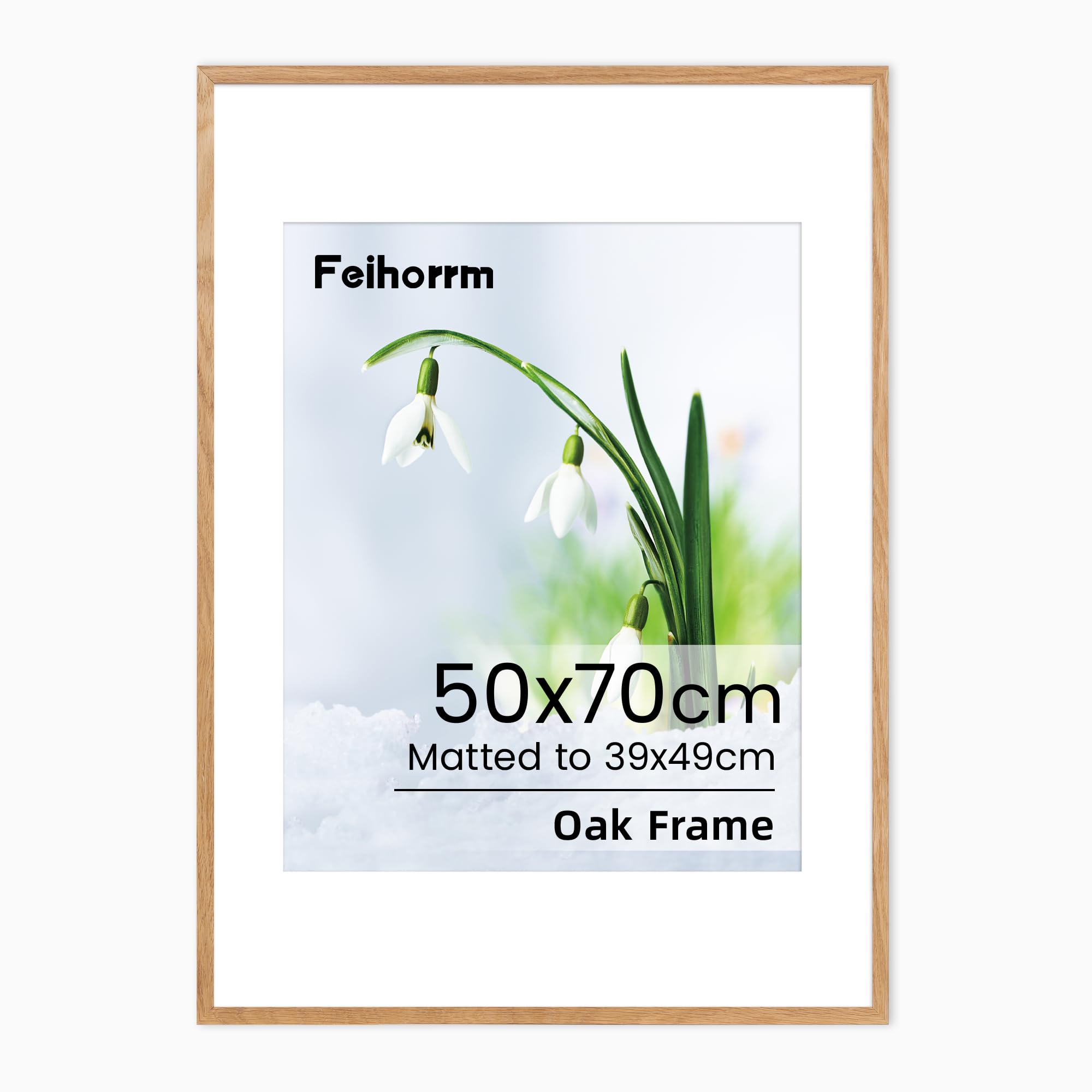 50x70cm Frame Poster Frame 50cm x 70cm Picture Frames Large Solid Oak Wood 50cm x 70cm with Mat for 39x49 cm Picture Frames Hang Portrait or Landscape for Wall Gallery Decor Art with Tempered Glass โ image 1