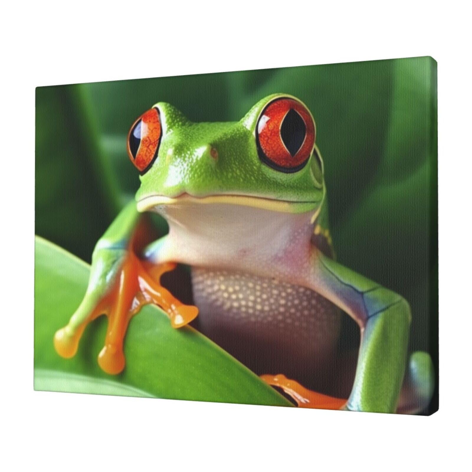 FodPand Canvas Wall Art for Living Room Wall Decor 12"x16" Modern Artwork Painting Pictures Hanging Canvas Prints Cute Frog Aesthetic Wall Art for Bedroom Bathroom Office Wallart Decor