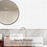 Vista 6 de Vamos Tile azulejo de espiga para despegar y pegar, salpicadero de 10 hojas de PVC blanco Thassos, azulejos autoadhesivos para pegar en la pared