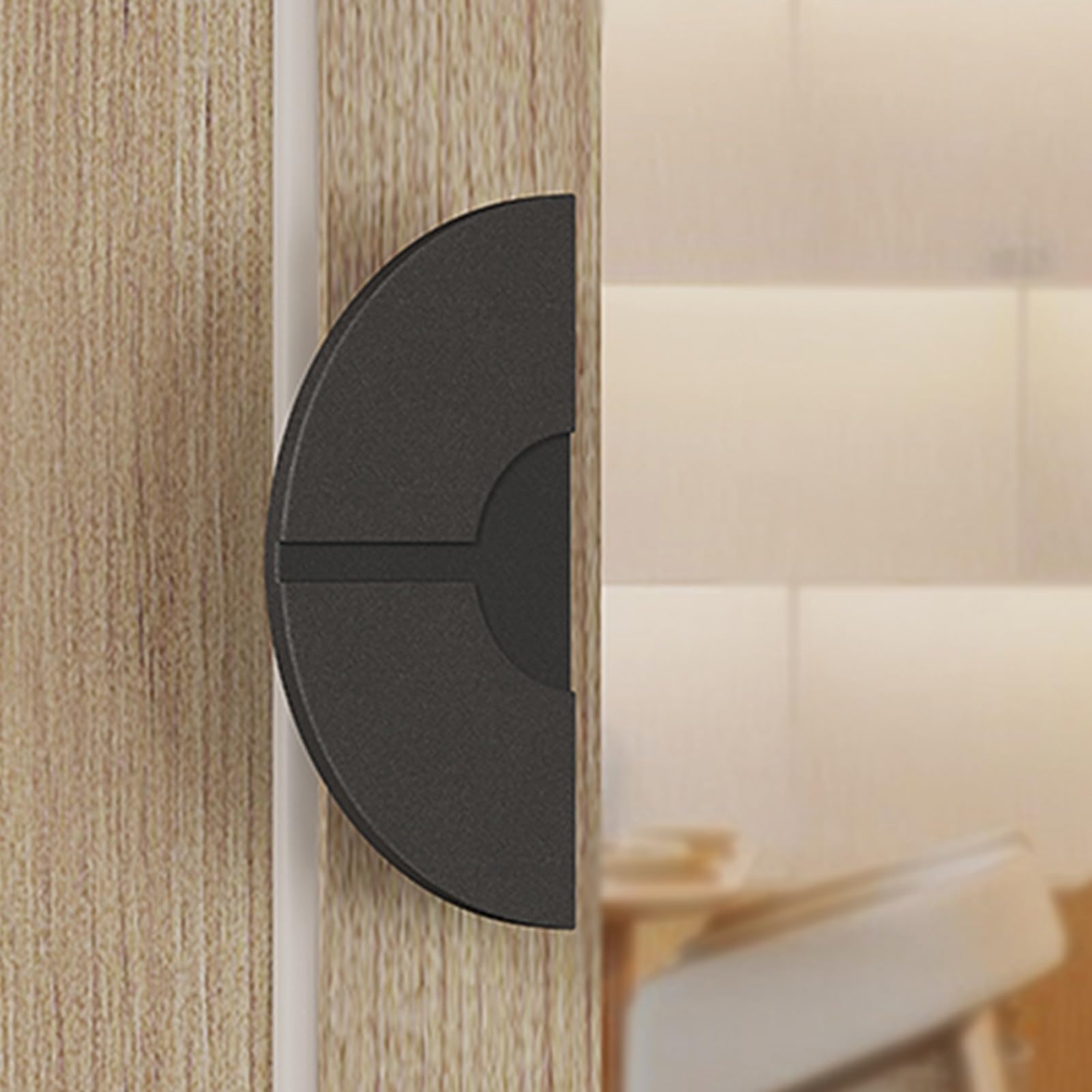Poignée de porte coulissante double face bouton rond métal noir 70cm