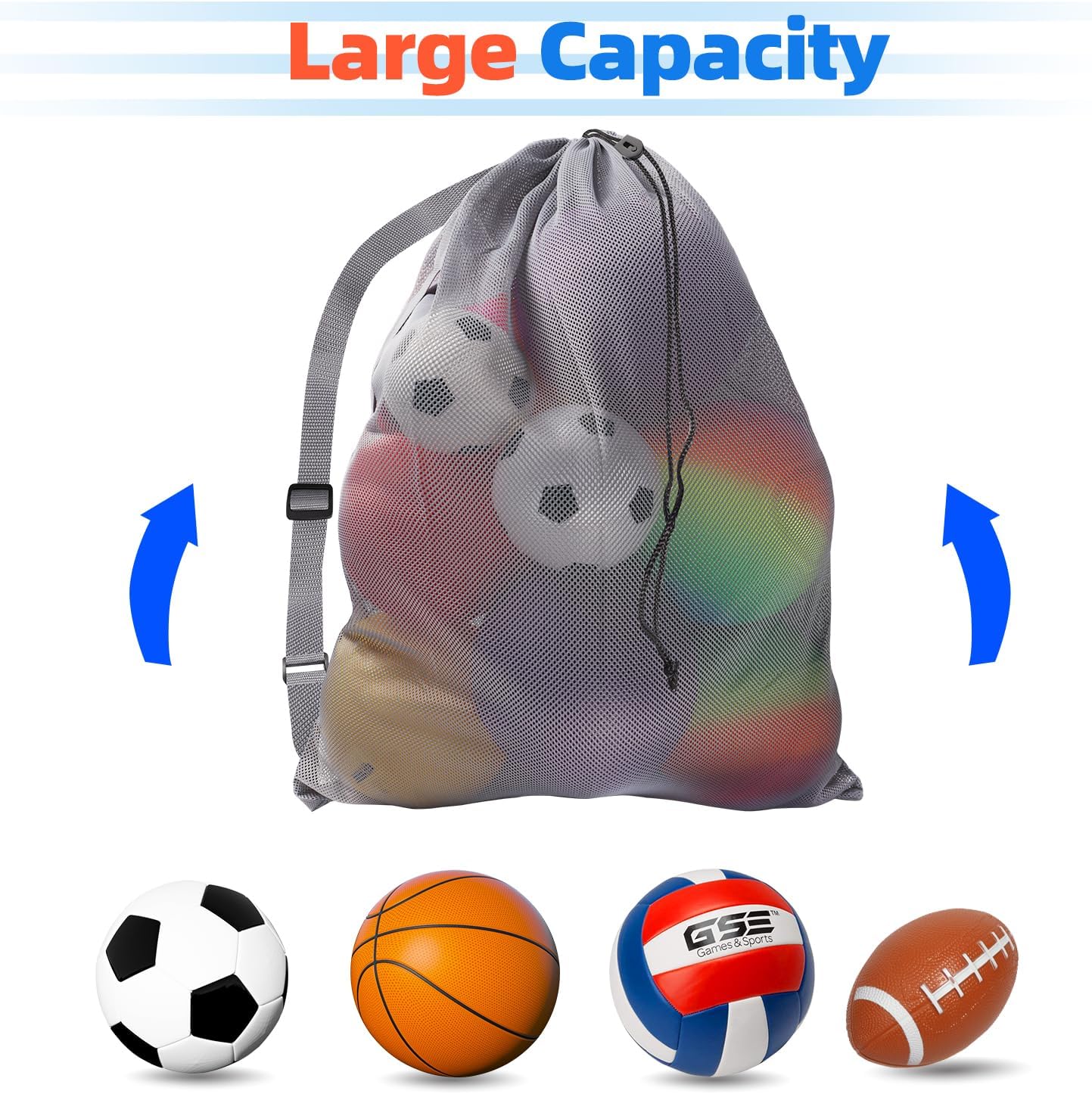 GSE Games & Sports Expert 24x36/30x40 X-Large Mesh Sports Equipment Drawstring Bag for Soccers, Basketballs, Footballs