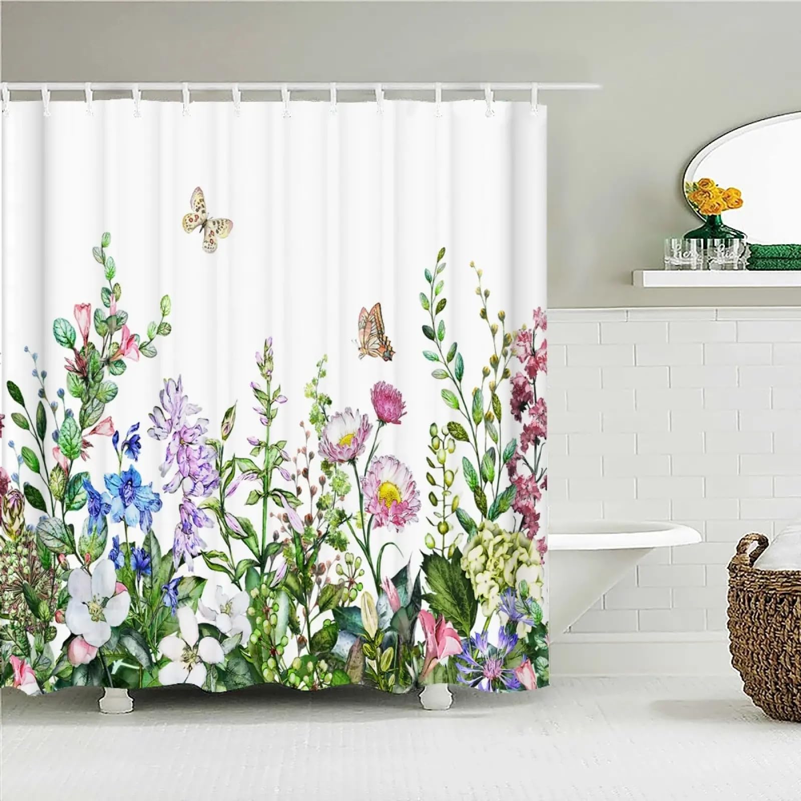 Rideau de douche anti moisissure et imperméable aux motifs de fleurs fraîches