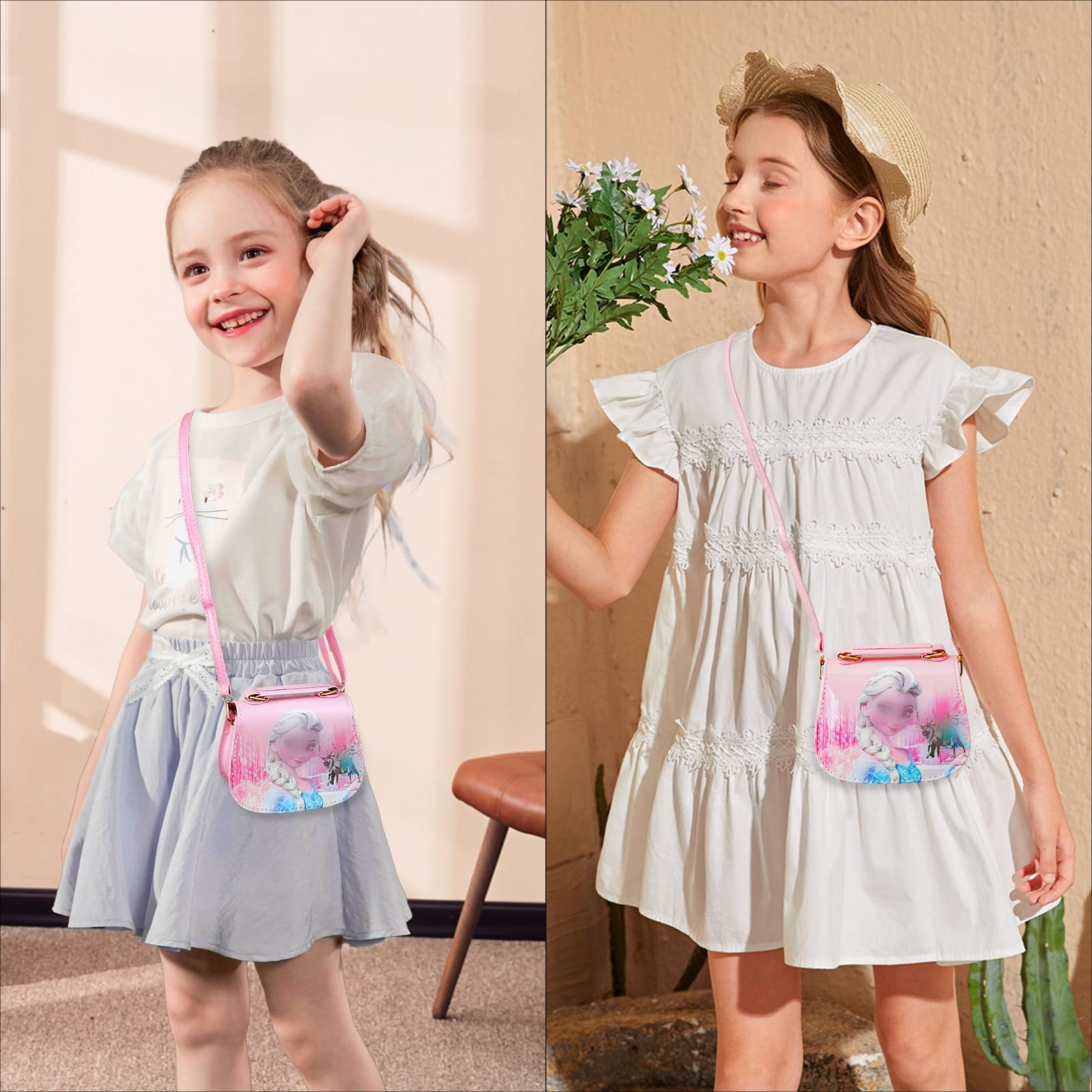 Kinderhandtasche,Umhängetasche Kinder Handtasche Mädchen Tasche für Mädchen zum Ausgehen oder Reisen Geschenke für Mädchen（Rosa/Lila）