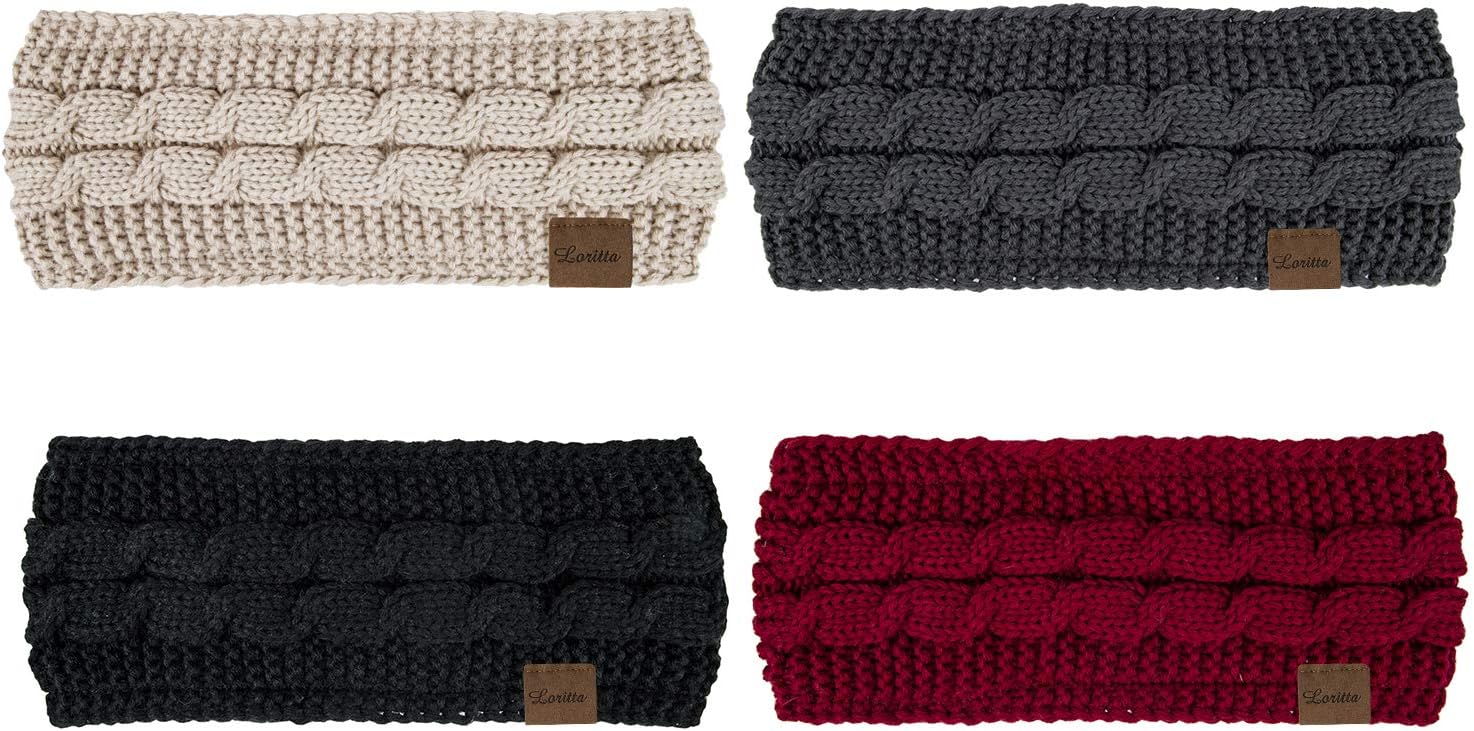 Loritta 4 Pack Womens Winter Headbands Fuzzy Fleece Lined Ear Warmer Cable Knit Thick Warm Crochet Headband Gifts - Image 3