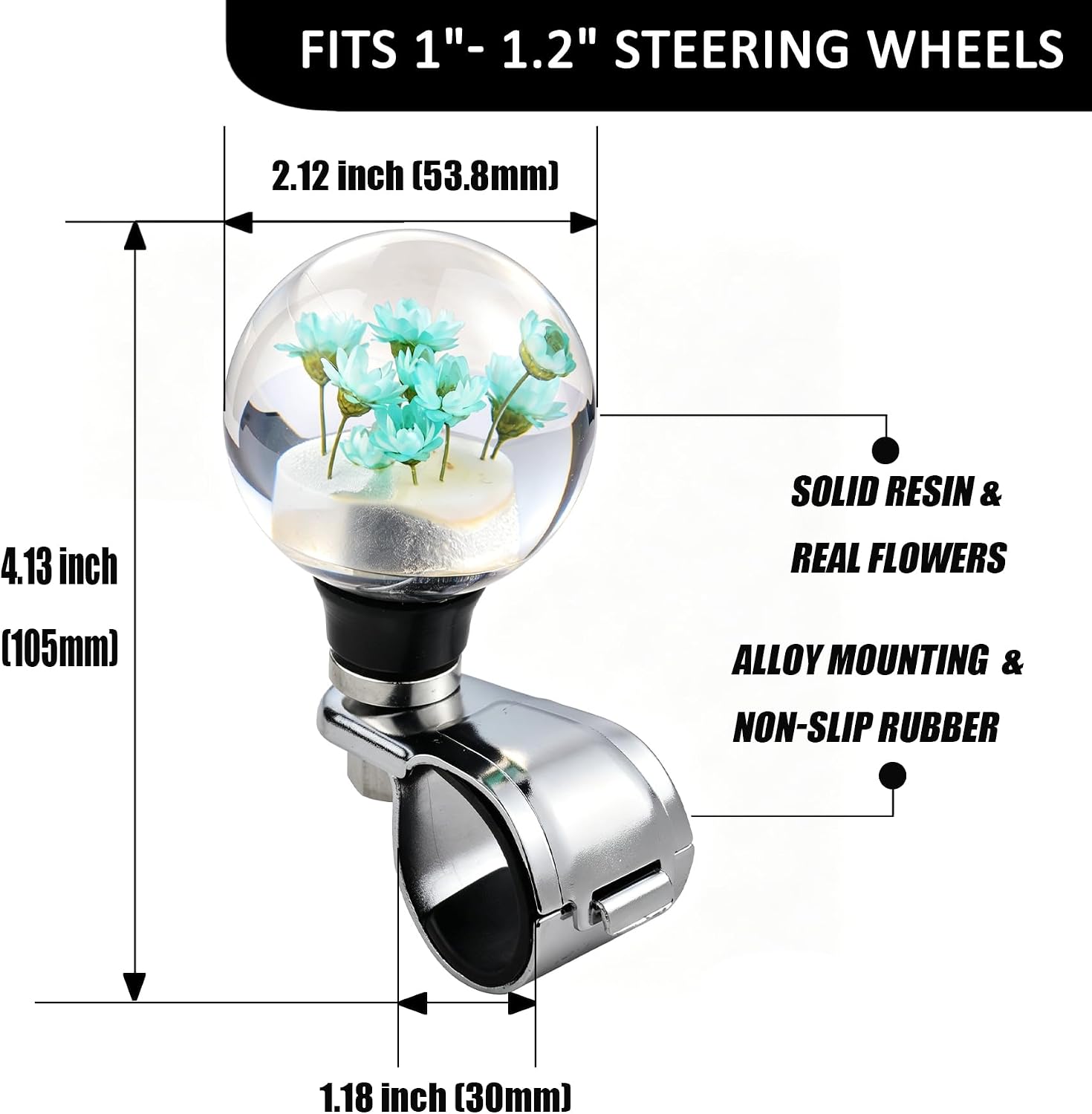 Flower Steering Wheel Booster,Universal Spinner Grip Knobs, Power Handle Suicide Knob for Most Agricultural Tractors Forklifts Lawn Mowers,Light Blue