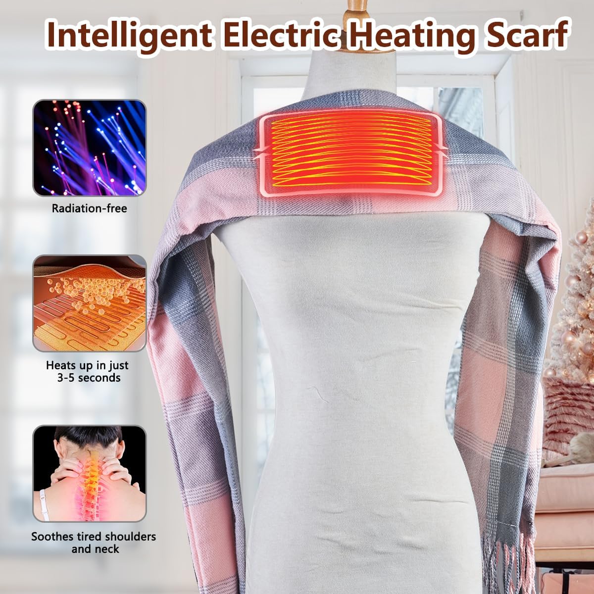 Heated Scarf for Women Rechargeable, Electric Heating Scarf with 3 Temperature Levels, Christmas Gifts for Women - Image 3