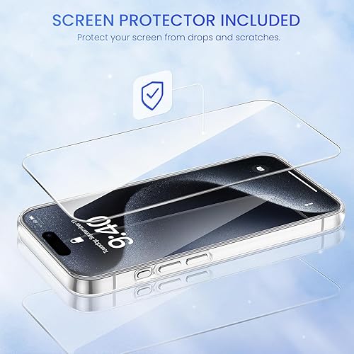 Miniatura 3 de Caka Funda para iPhone 15 Pro con purpurina y protector de pantalla y protector de cámara para mujeres y niñas, funda transparente para iPhone 15