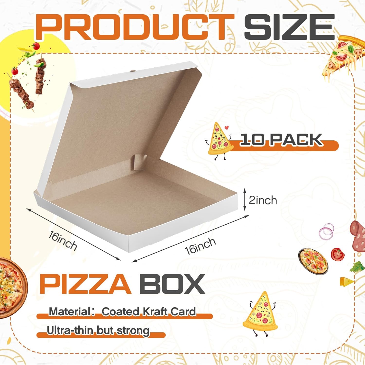 10 pcs extra thin white pizza boxes 16 x 16 x 2 inches paperboard pizza box takeout containers for homemade cake, cookies, food and crafts(grey) 16 x 16 x 2 inches grey