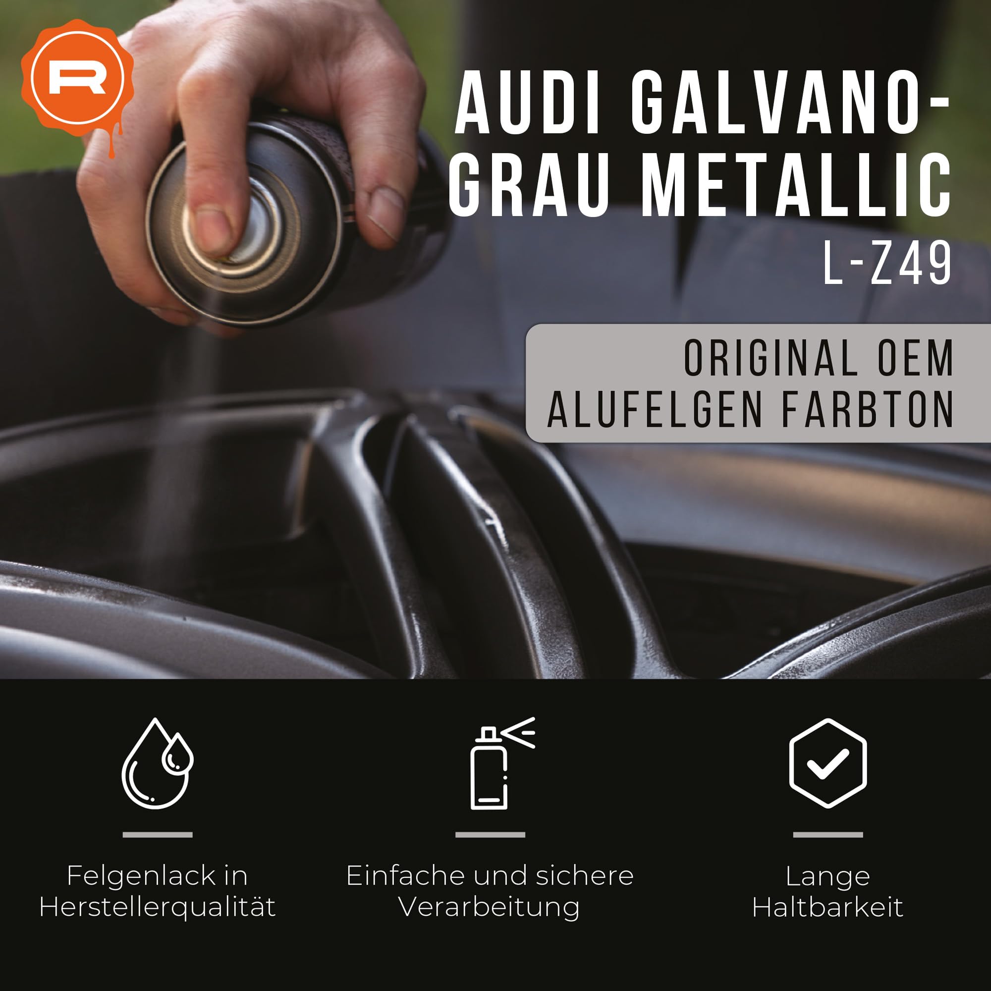 Felgenlack | passend für Farbton AUDI galvanograu metallic L-Z49 | High-Solid | 1K Original OEM Felgenlack | Lackdose 1000 ml | für Reparatur- als auch Komplettlackierung