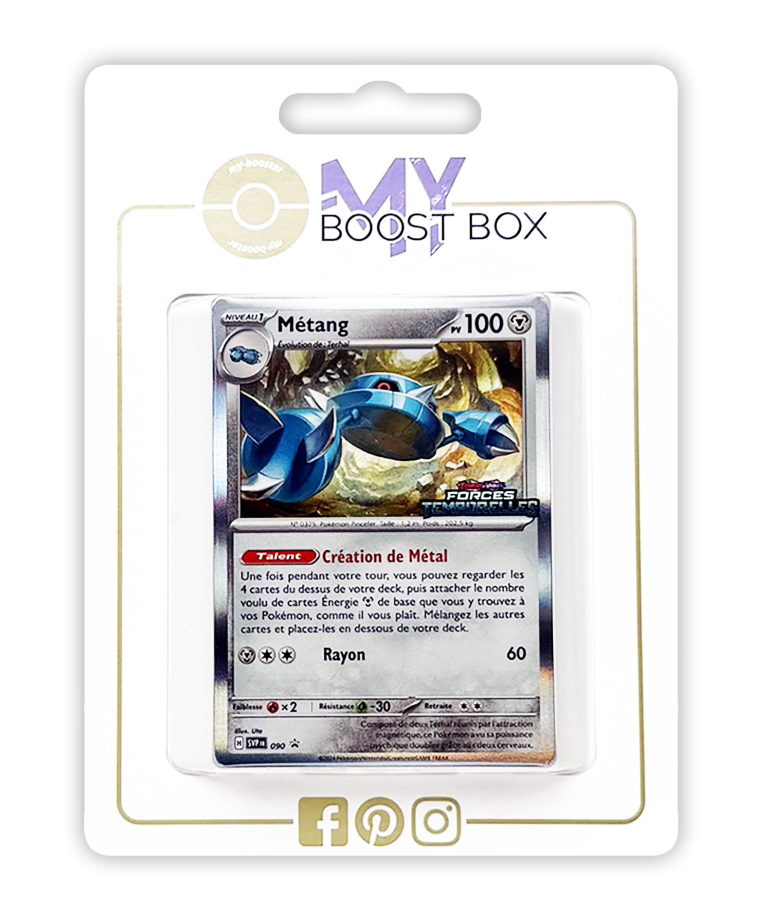 Métang (Metang) SV090 Holo - Myboost X Écarlate et Violet 5 - Forces Temporelles Box of 10 Pokemon French cards