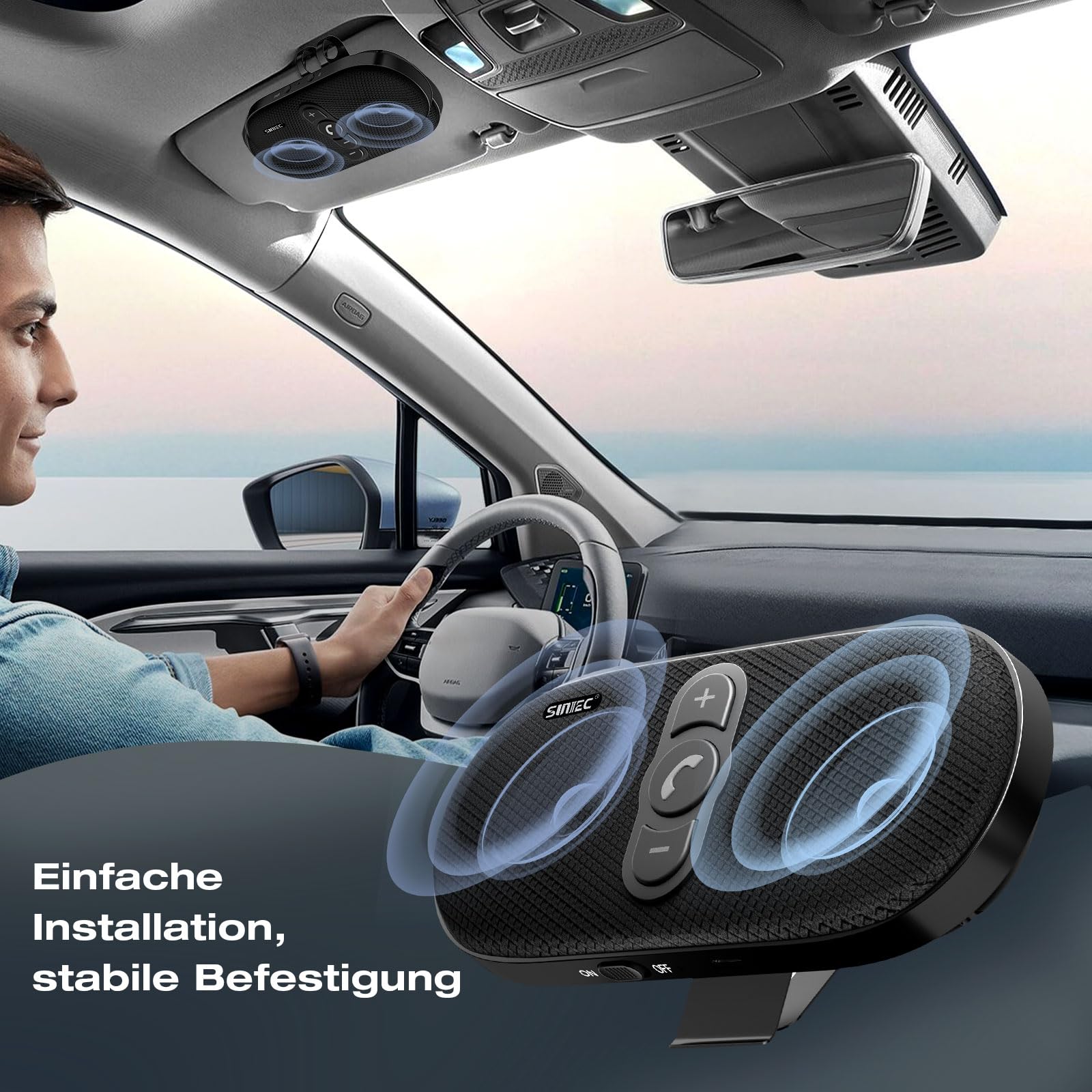 Freisprecheinrichtung für Auto Bluetooth 5.1 Wireless Freisprechanlage | mit Clip Verbindet Siri & Google Assistant Unterstützung Auto EIN Aus Lauter 6W Lautsprecher für GPS Musik Telefon, Schwarz