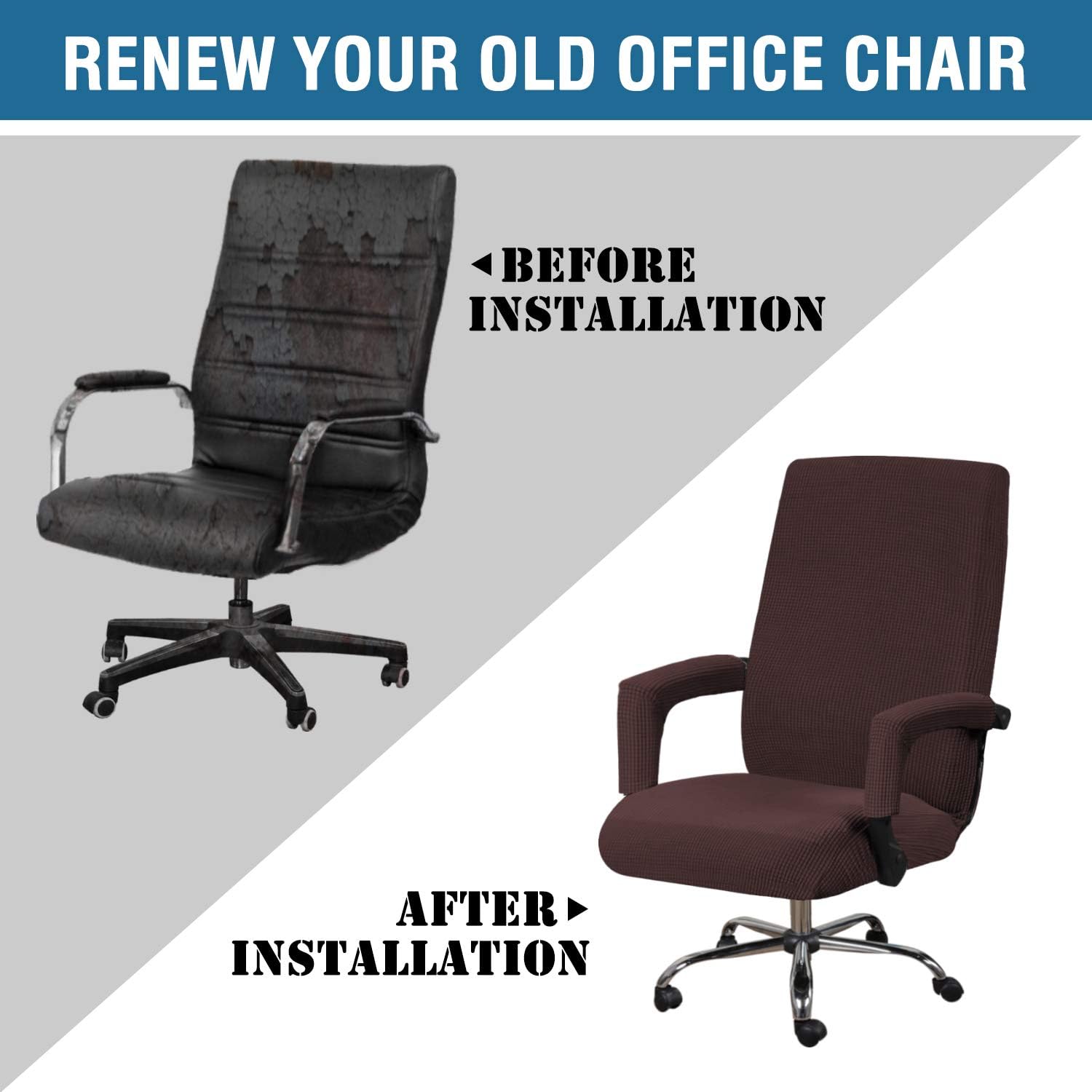 H.VERSAILTEX Home Office Chair Covers Stretchable Computer Desk Chair Covers Mid - High Back Universal Executive Boss Chair Covers Gaming Chair Covers Non Slip Thick Jacquard, Chocolate - Medium