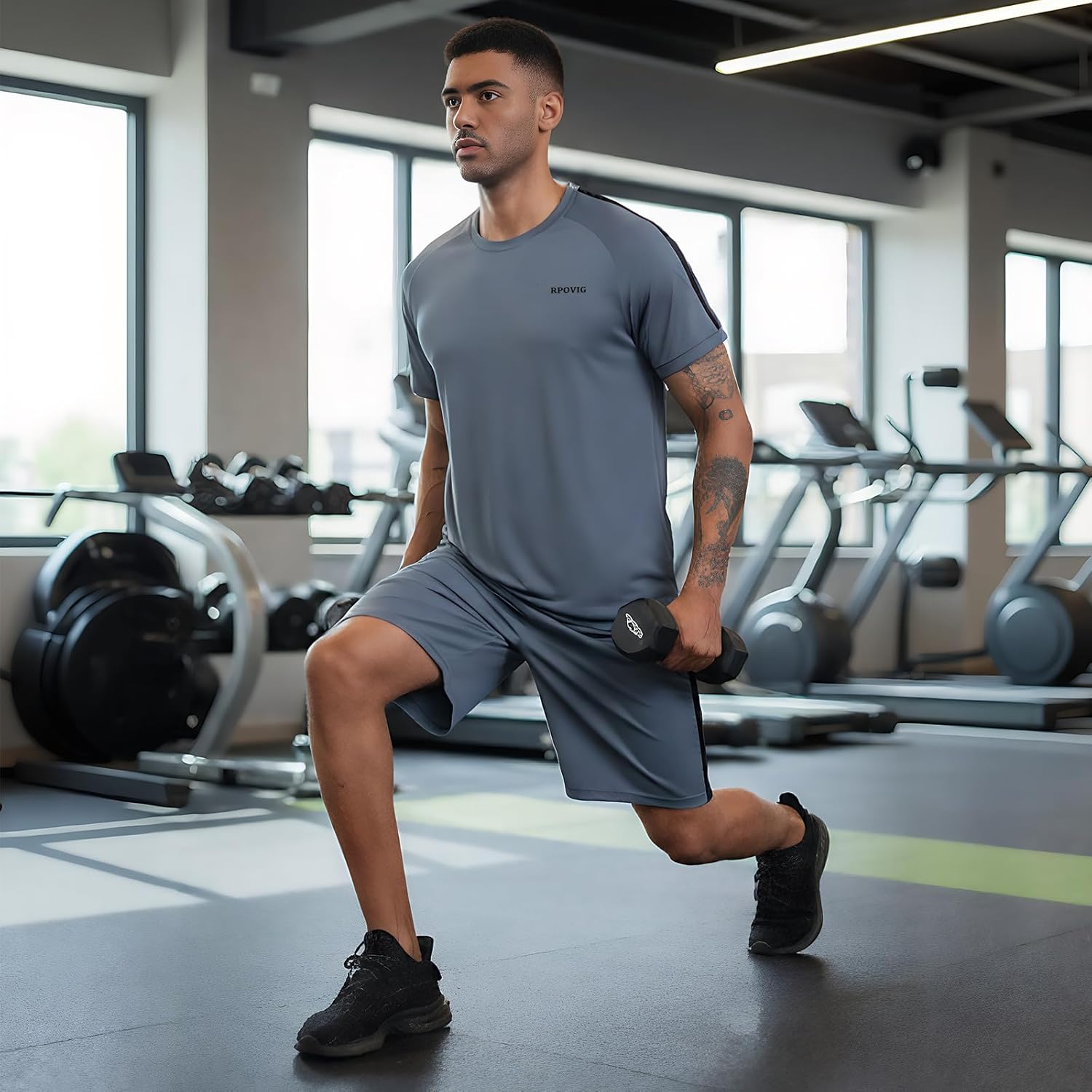 RPOVIG Shirts Shorts Workout Set:Men's 3 Pack Clothes Short set outfits Gym Active Athletic Basketball